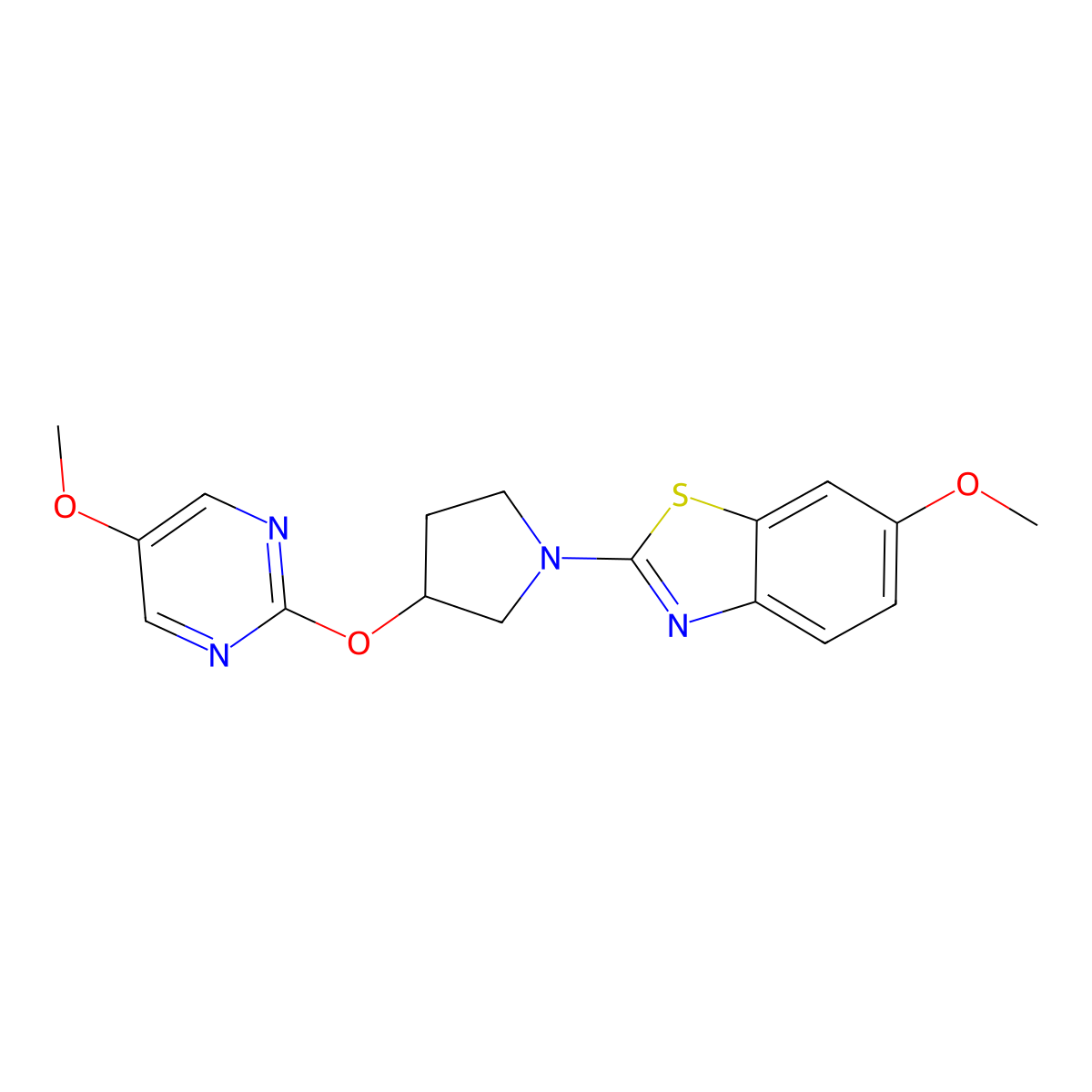 6-Methoxy-2-{3-[(5-methoxypyrimidin-2-yl)oxy]pyrrolidin-1-yl}-1,3-benzothiazole molecular structure, CAS 2741924-86-5