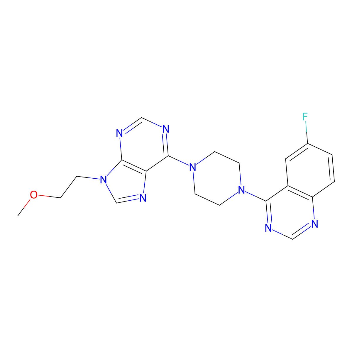 6-fluoro-4-{4-[9-(2-methoxyethyl)-9H-purin-6-yl]piperazin-1-yl}quinazoline molecular structure, CAS 2741924-89-8