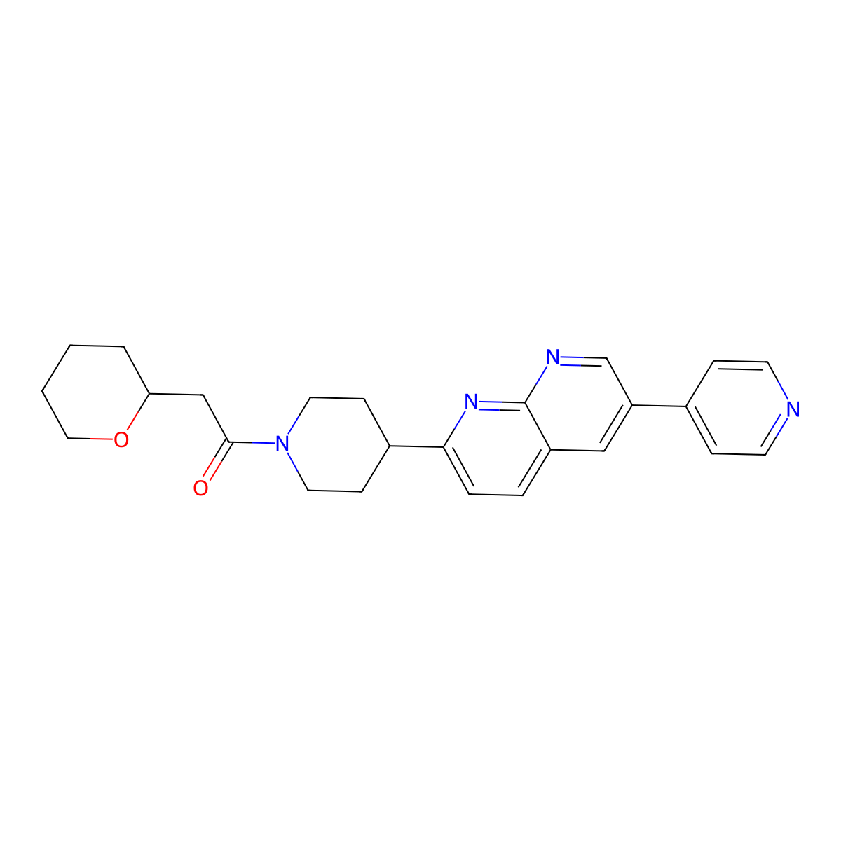 2-(Oxan-2-yl)-1-{4-[6-(pyridin-4-yl)-1,8-naphthyridin-2-yl]piperidin-1-yl}ethan-1-one molecular structure, CAS 2741924-90-1