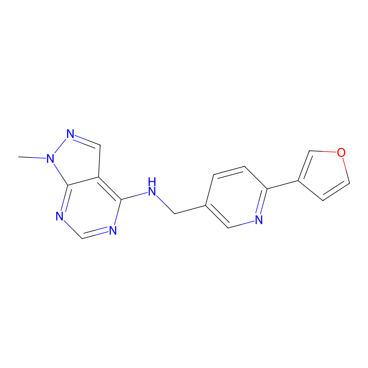 N-{[6-(furan-3-yl)pyridin-3-yl]methyl}-1-methyl-1H-pyrazolo[3,4-d]pyrimidin-4-amine molecular structure, CAS 2741924-95-6