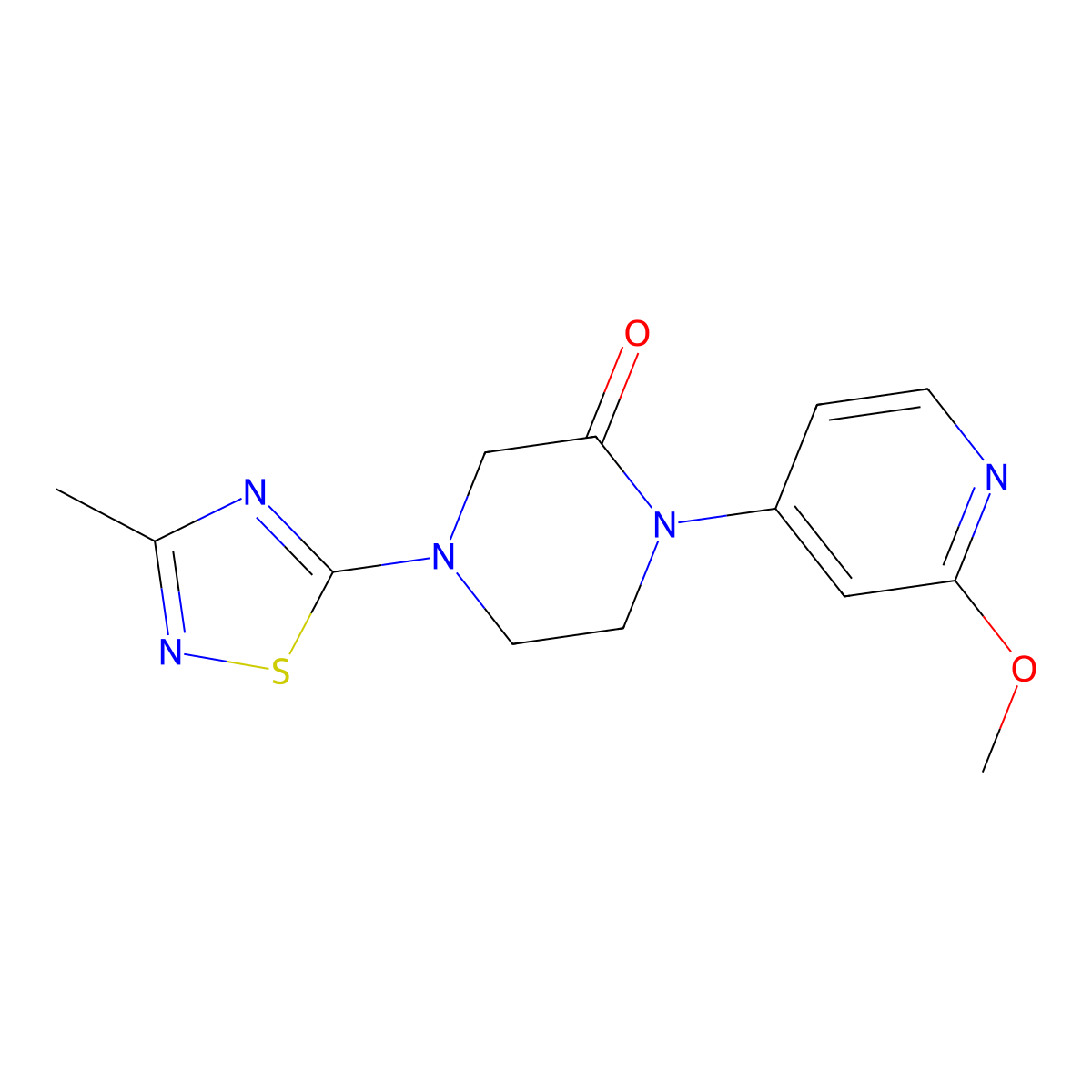 1-(2-Methoxypyridin-4-yl)-4-(3-methyl-1,2,4-thiadiazol-5-yl)piperazin-2-one molecular structure, CAS 2741925-08-4