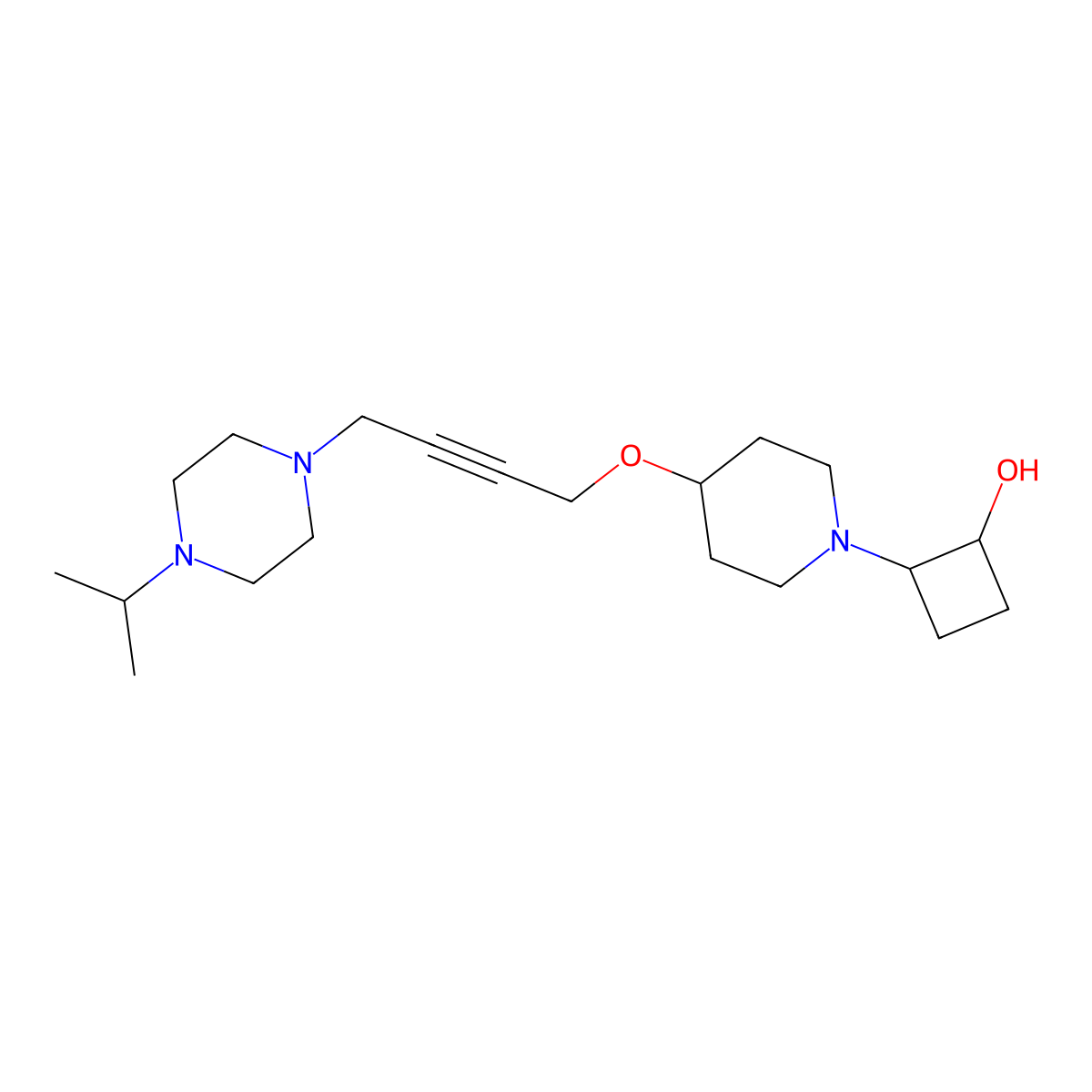 2-[4-({4-[4-(Propan-2-yl)piperazin-1-yl]but-2-yn-1-yl}oxy)piperidin-1-yl]cyclobutan-1-ol molecular structure, CAS 2741925-20-0