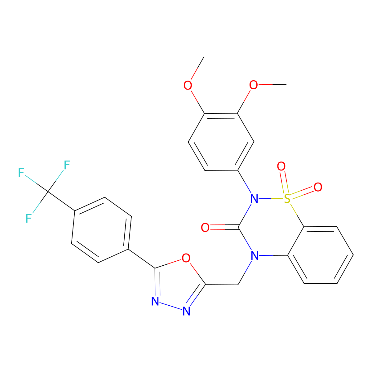 2-(3,4-Dimethoxyphenyl)-1,1-dioxo-4-[[5-[4-(trifluoromethyl)phenyl]-1,3,4-oxadiazol-2-yl]methyl]-1lambda6,2,4-benzothiadiazin-3-one molecular structure, CAS 2741925-21-1