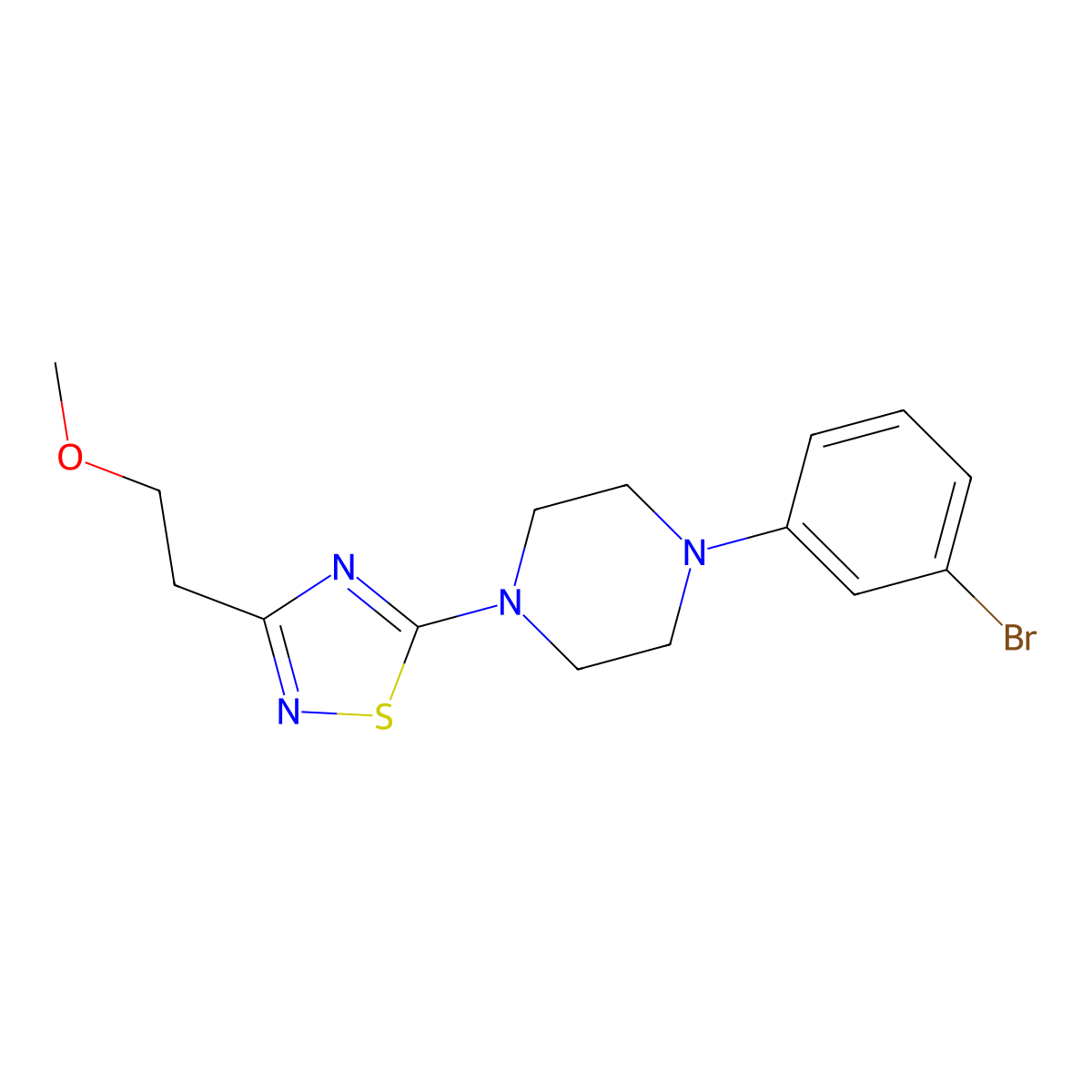 1-(3-Bromophenyl)-4-[3-(2-methoxyethyl)-1,2,4-thiadiazol-5-yl]piperazine molecular structure, CAS 2741925-23-3