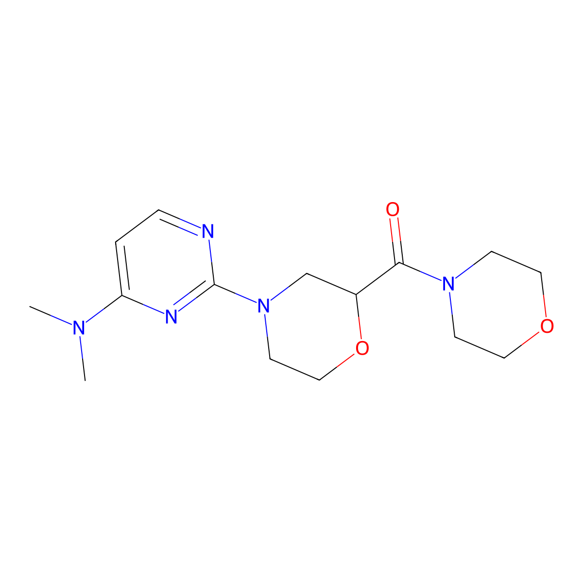 N,N-dimethyl-2-[2-(morpholine-4-carbonyl)morpholin-4-yl]pyrimidin-4-amine molecular structure, CAS 2741925-26-6