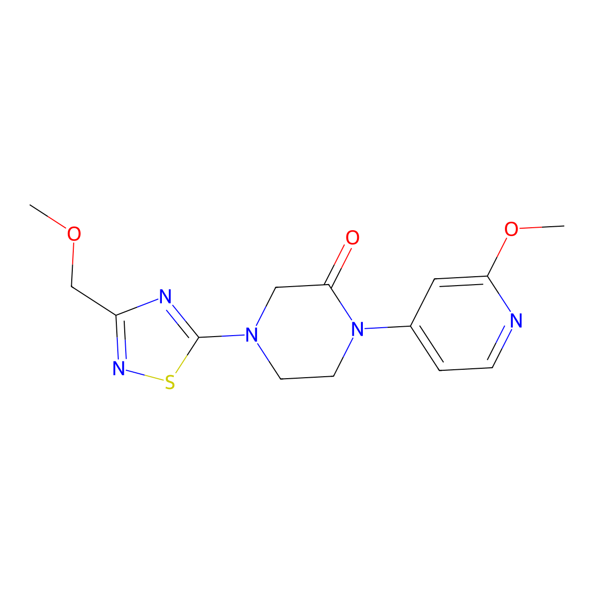 4-[3-(Methoxymethyl)-1,2,4-thiadiazol-5-yl]-1-(2-methoxypyridin-4-yl)piperazin-2-one molecular structure, CAS 2741925-29-9