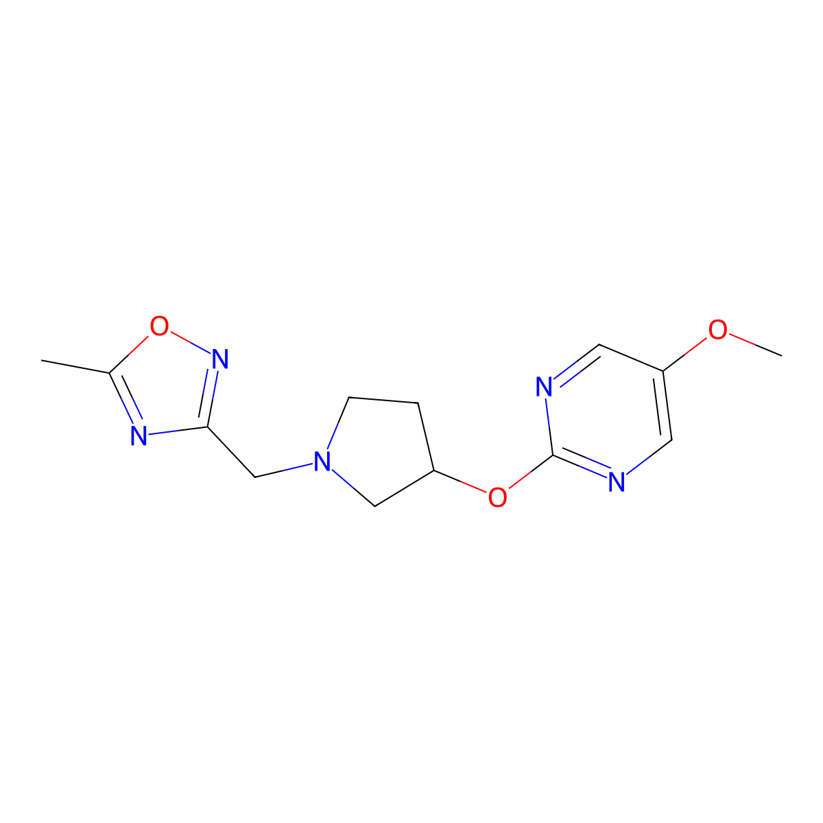 5-Methoxy-2-({1-[(5-methyl-1,2,4-oxadiazol-3-yl)methyl]pyrrolidin-3-yl}oxy)pyrimidine molecular structure, CAS 2741925-36-8