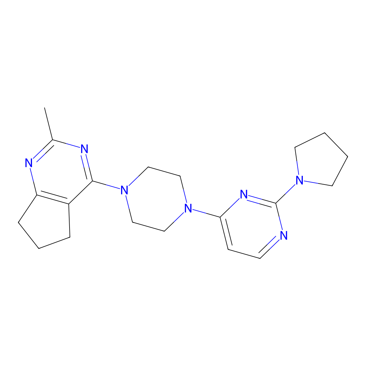 4-(4-{2-methyl-5H,6H,7H-cyclopenta[d]pyrimidin-4-yl}piperazin-1-yl)-2-(pyrrolidin-1-yl)pyrimidine molecular structure, CAS 2741925-43-7