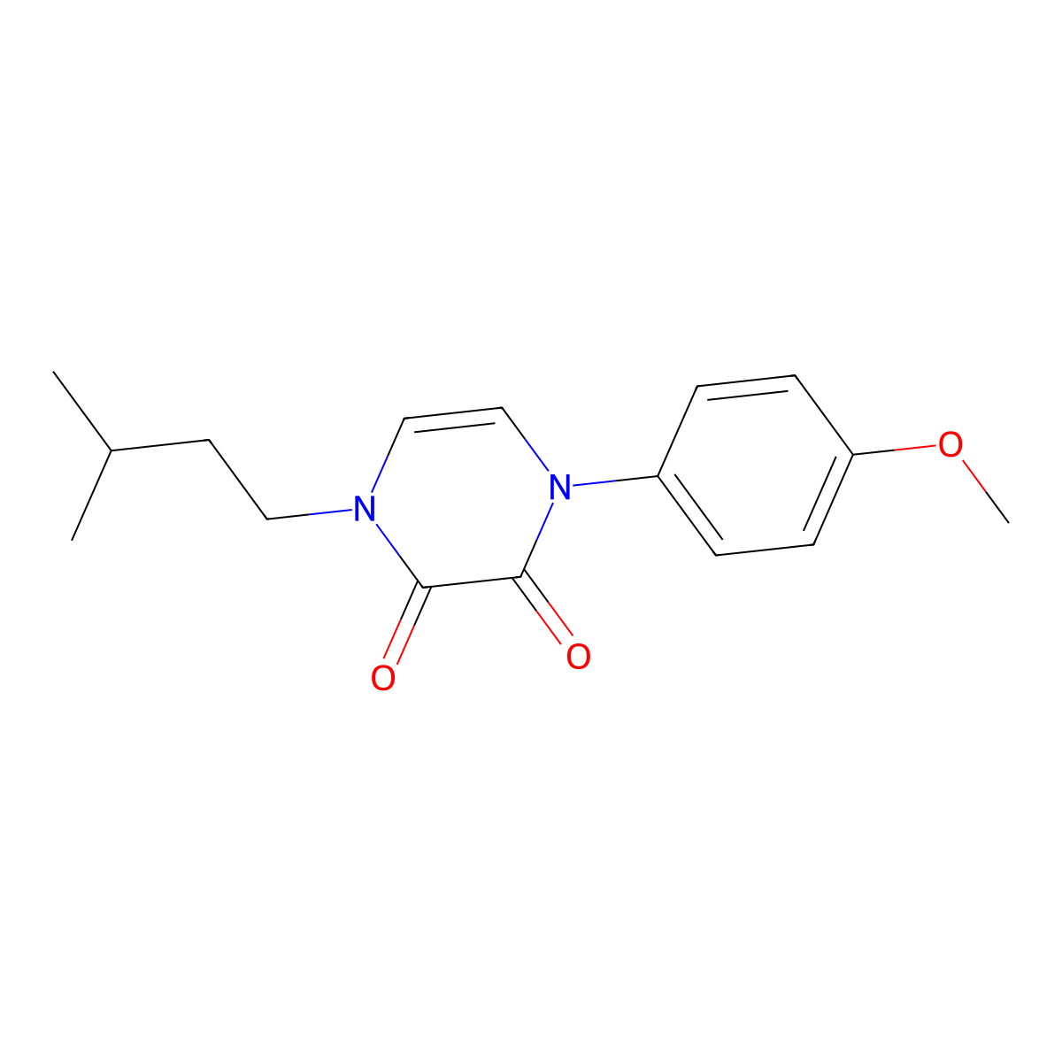 1-(4-Methoxyphenyl)-4-(3-methylbutyl)-1,2,3,4-tetrahydropyrazine-2,3-dione molecular structure, CAS 2741925-44-8