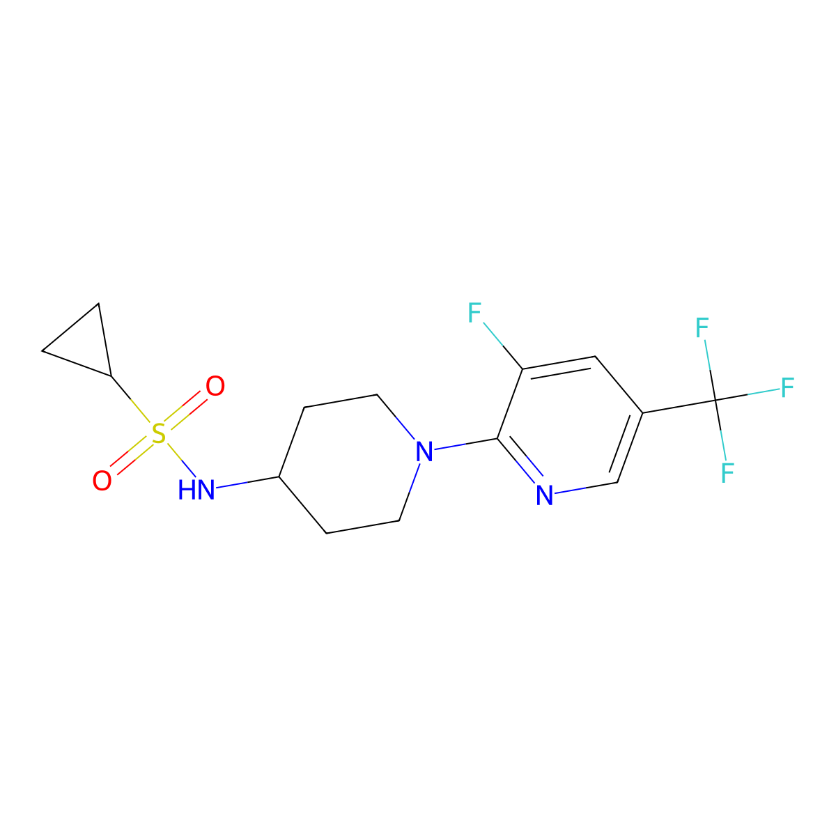 N-{1-[3-fluoro-5-(trifluoromethyl)pyridin-2-yl]piperidin-4-yl}cyclopropanesulfonamide molecular structure, CAS 2741925-48-2