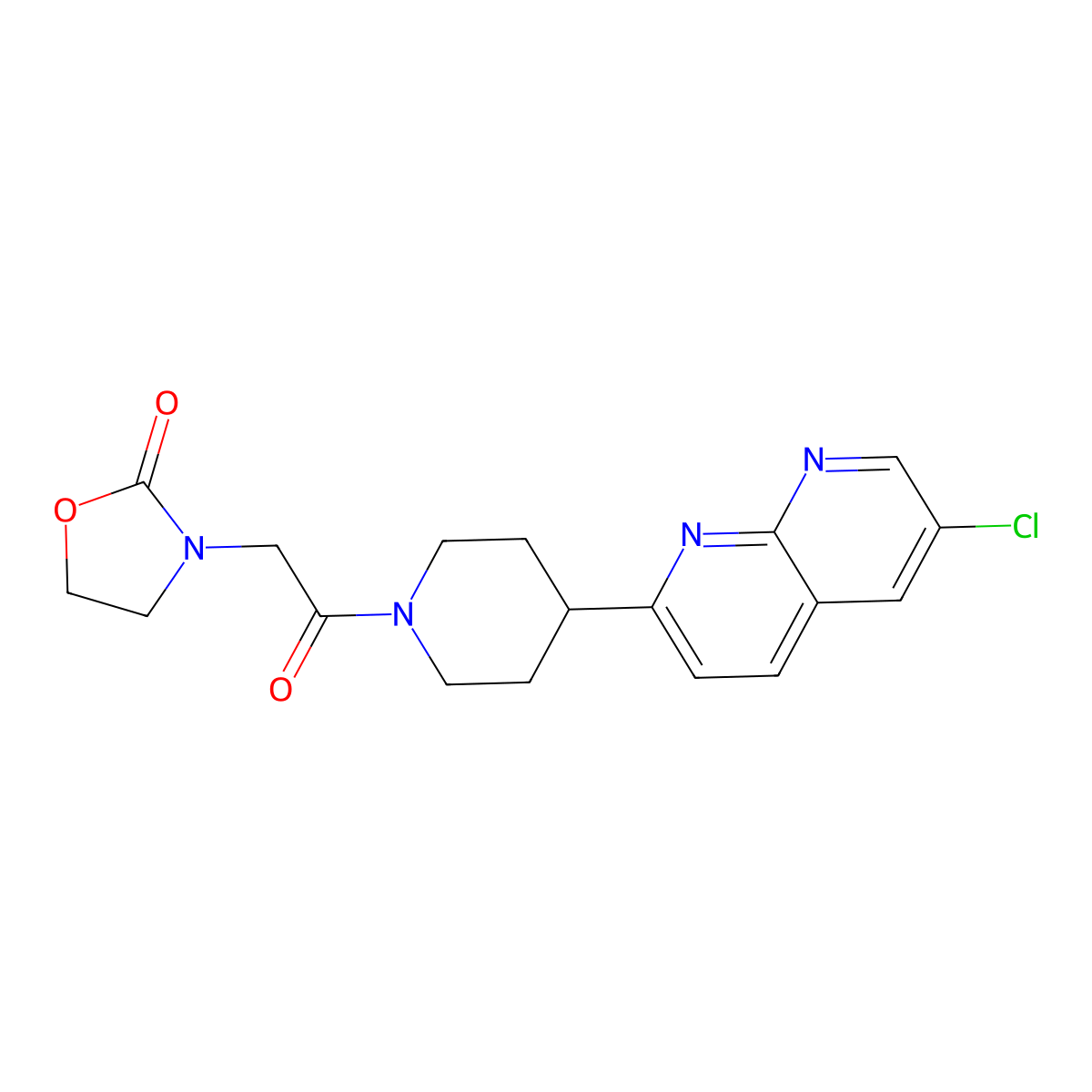 3-{2-[4-(6-Chloro-1,8-naphthyridin-2-yl)piperidin-1-yl]-2-oxoethyl}-1,3-oxazolidin-2-one molecular structure, CAS 2741925-59-5