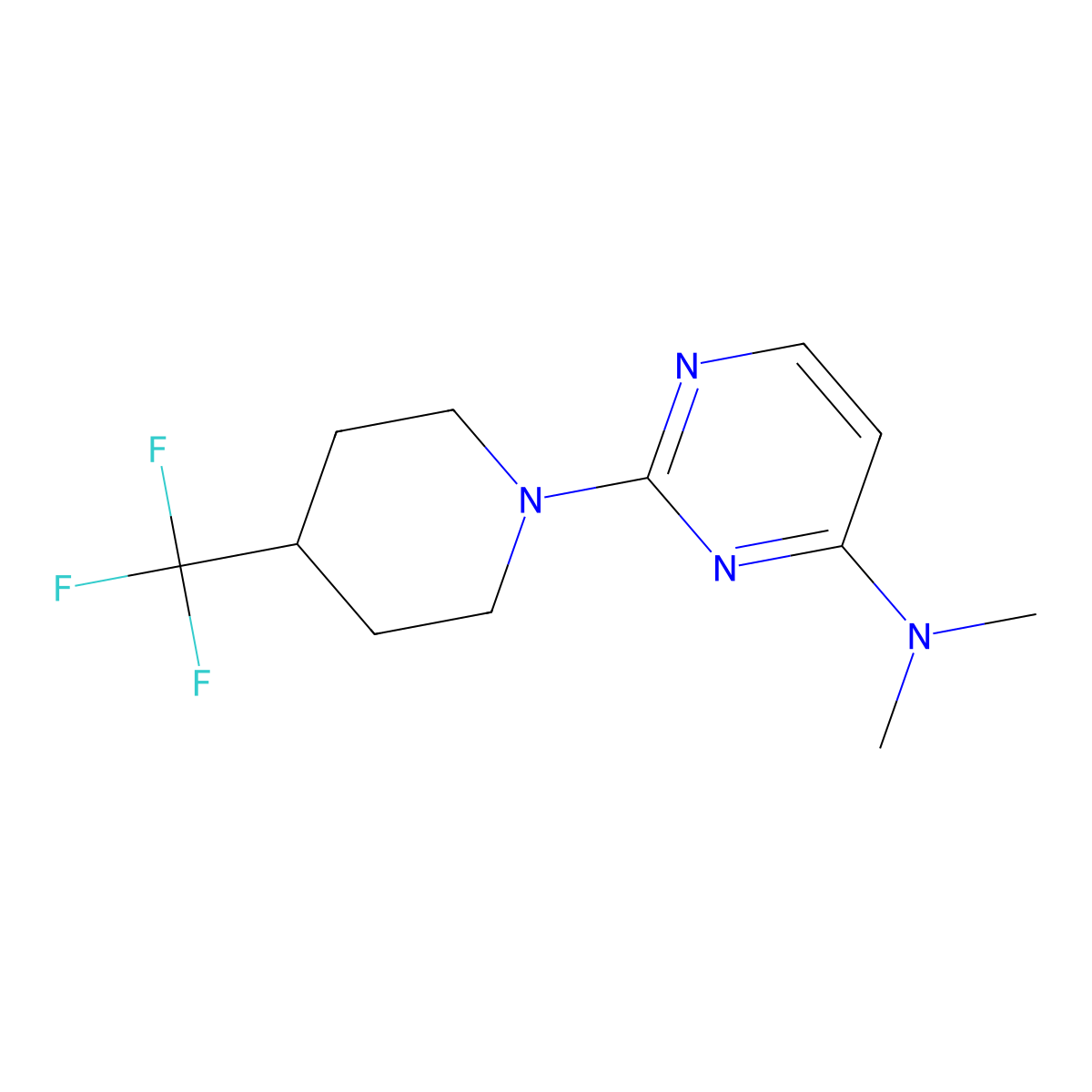 N,N-dimethyl-2-[4-(trifluoromethyl)piperidin-1-yl]pyrimidin-4-amine molecular structure, CAS 2741925-60-8