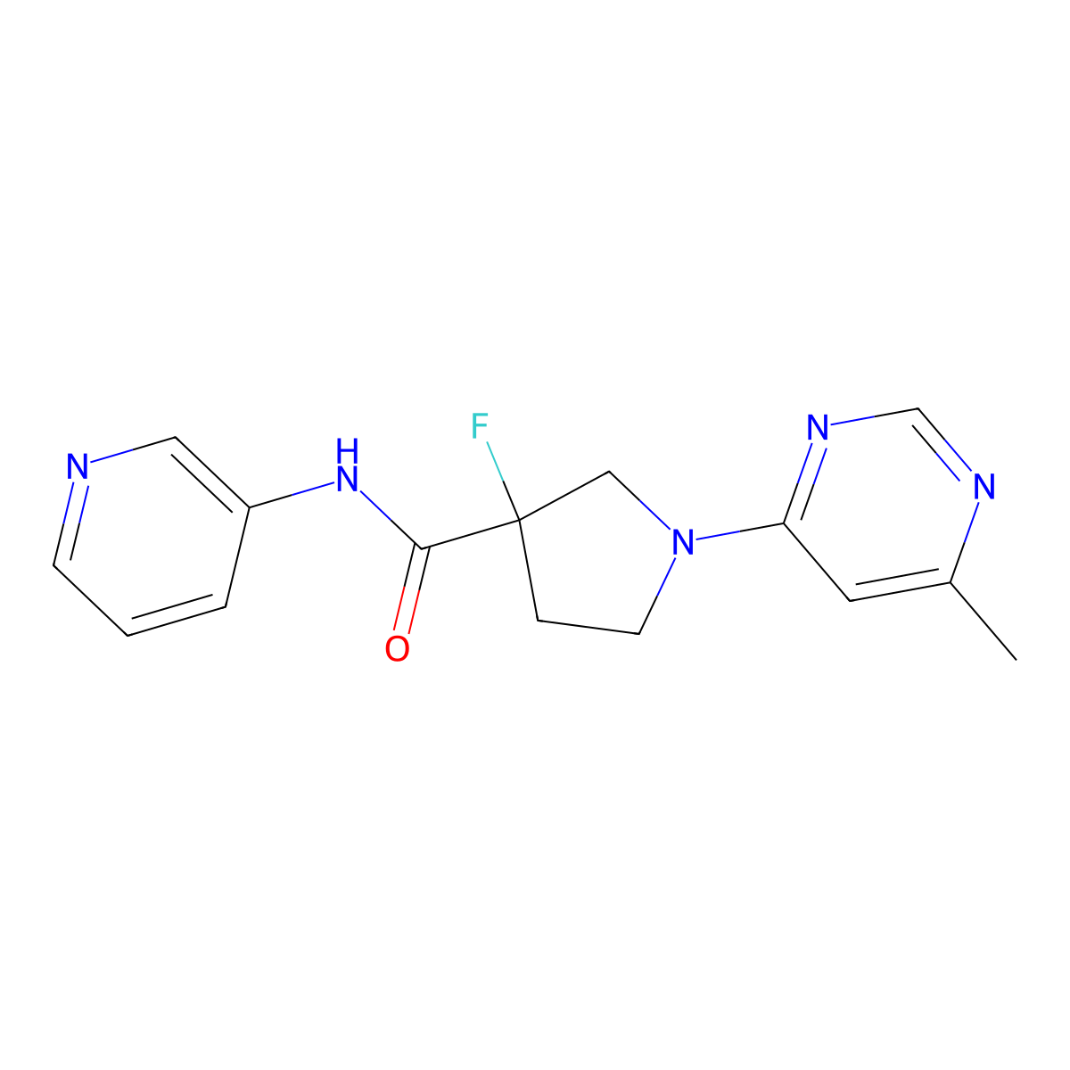 3-fluoro-1-(6-methylpyrimidin-4-yl)-N-(pyridin-3-yl)pyrrolidine-3-carboxamide molecular structure, CAS 2741925-61-9