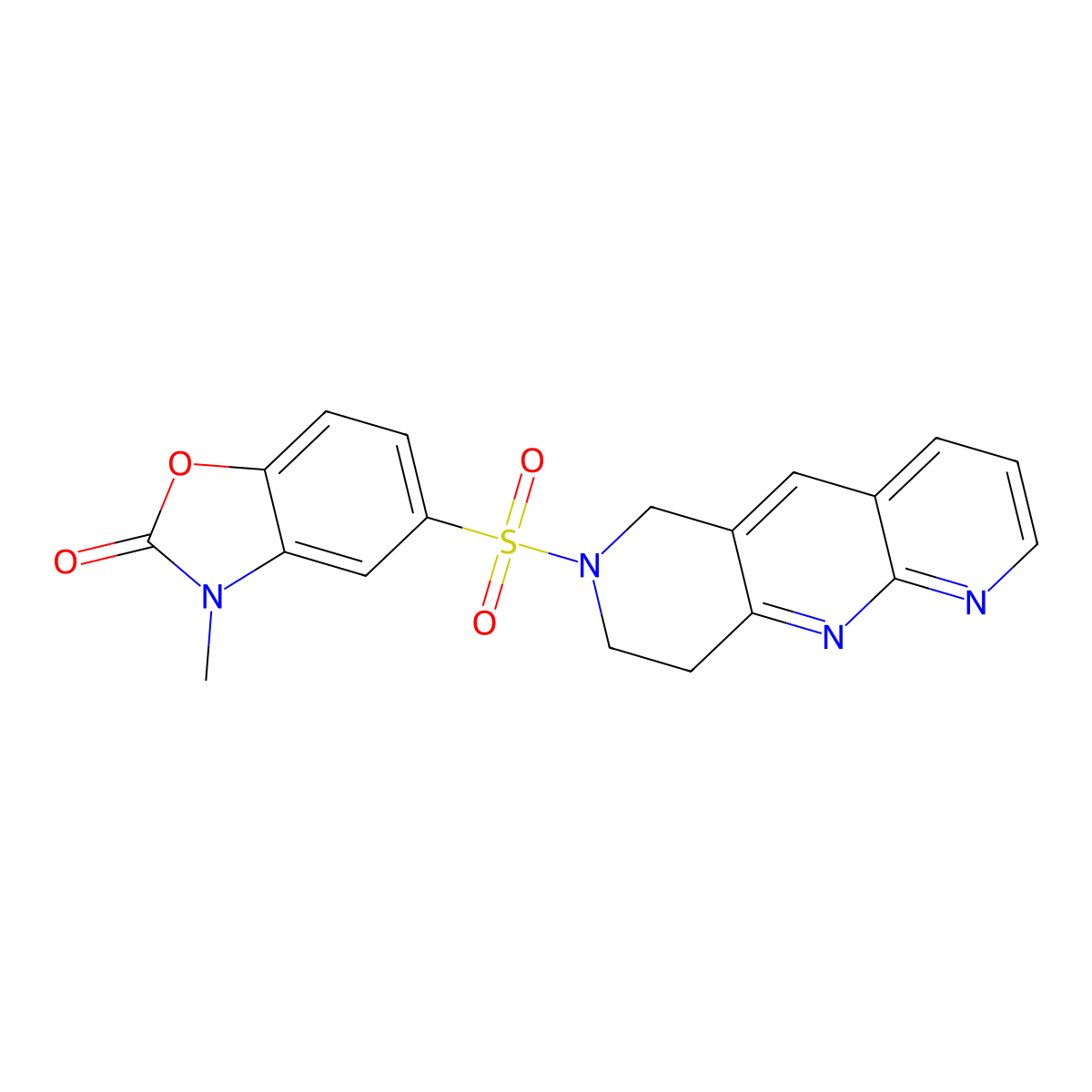 3-methyl-5-{6H,7H,8H,9H-pyrido[2,3-b]1,6-naphthyridine-7-sulfonyl}-2,3-dihydro-1,3-benzoxazol-2-one molecular structure, CAS 2741925-64-2