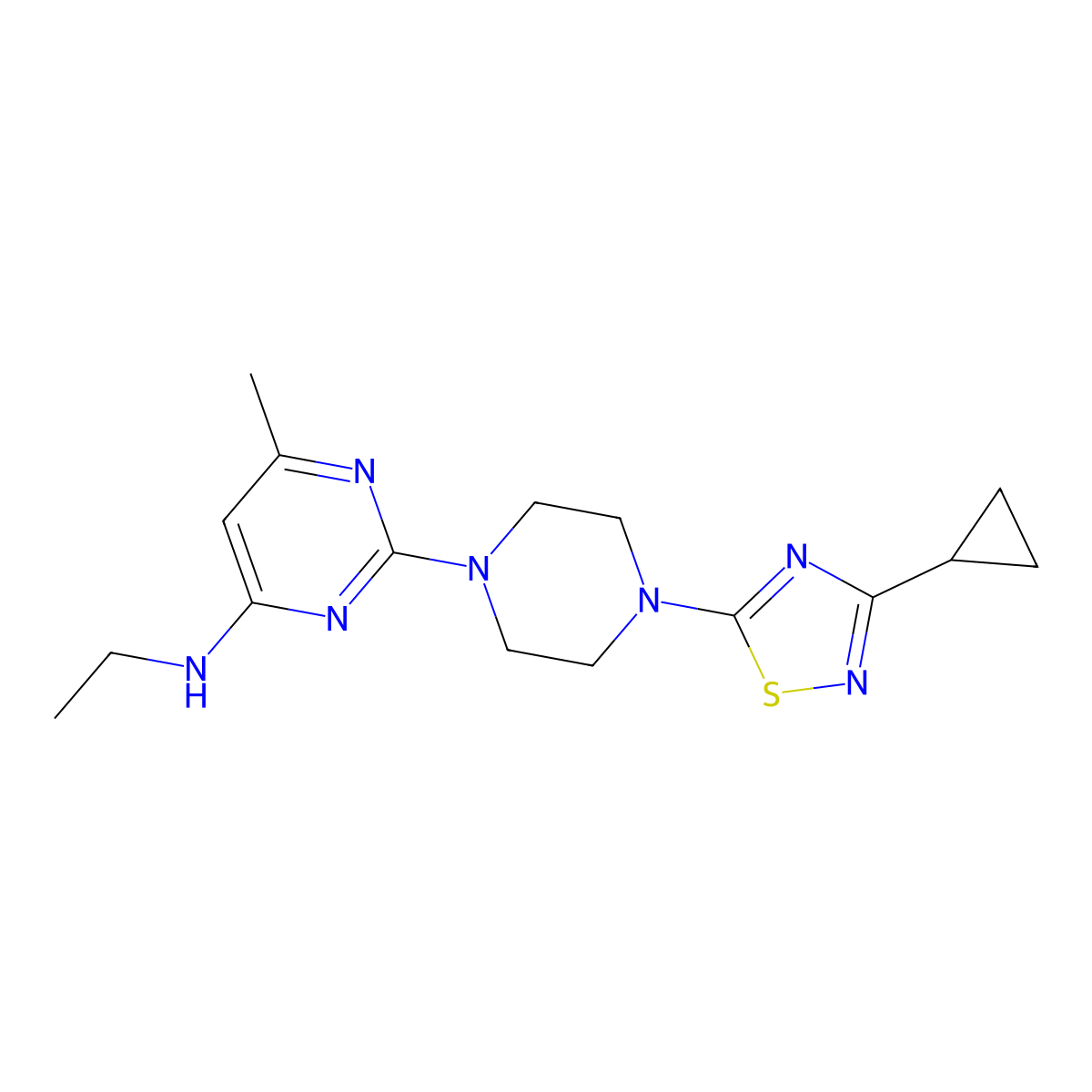 2-[4-(3-cyclopropyl-1,2,4-thiadiazol-5-yl)piperazin-1-yl]-N-ethyl-6-methylpyrimidin-4-amine molecular structure, CAS 2741925-70-0