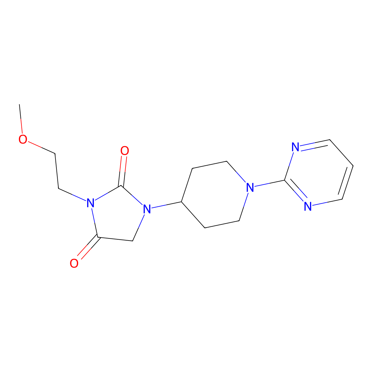 3-(2-Methoxyethyl)-1-[1-(pyrimidin-2-yl)piperidin-4-yl]imidazolidine-2,4-dione molecular structure, CAS 2741925-73-3