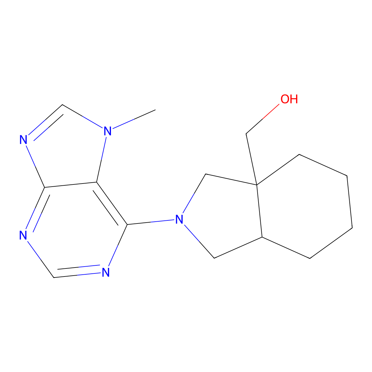 [2-(7-methyl-7H-purin-6-yl)-octahydro-1H-isoindol-3a-yl]methanol molecular structure, CAS 2741925-83-5