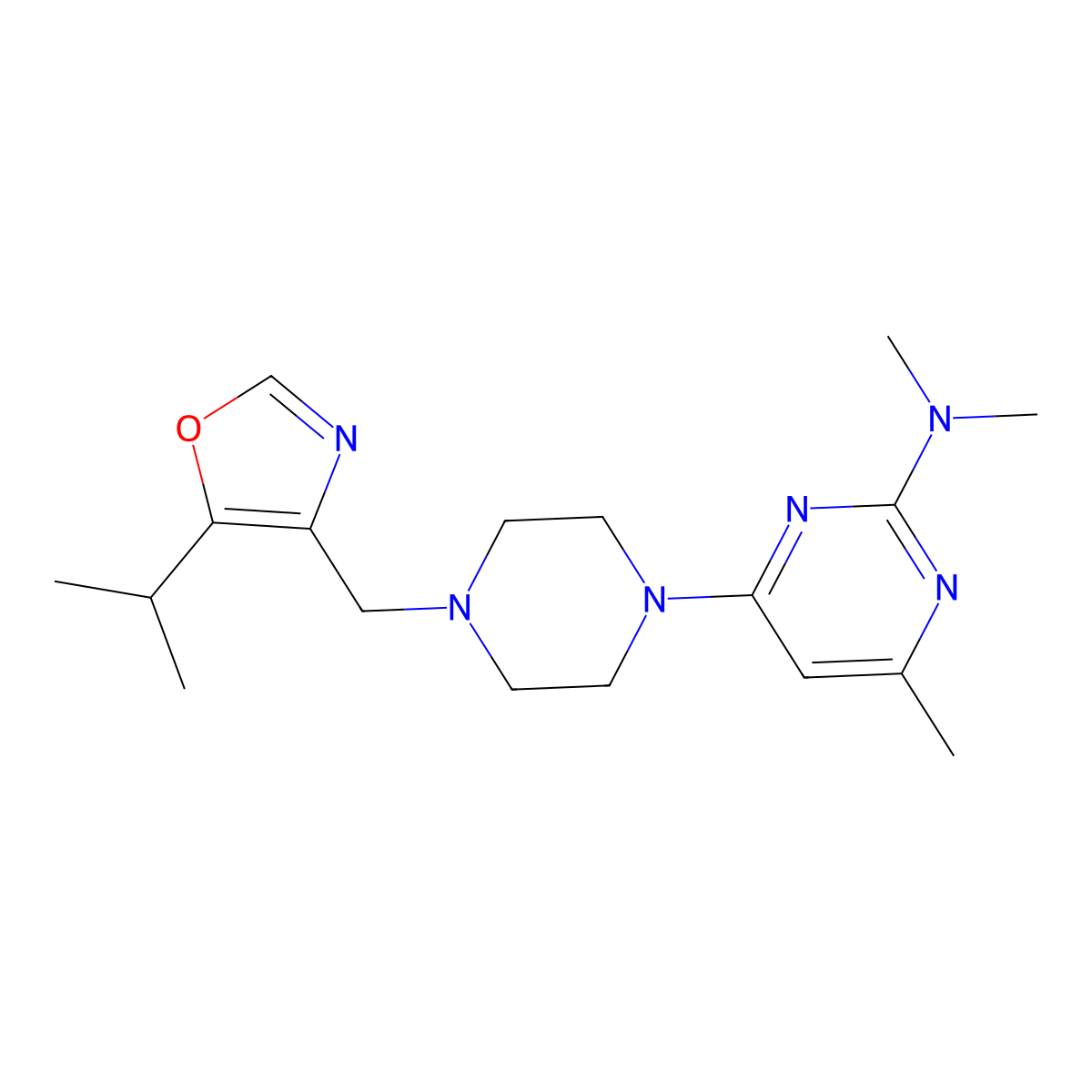 N,N,4-trimethyl-6-(4-{[5-(propan-2-yl)-1,3-oxazol-4-yl]methyl}piperazin-1-yl)pyrimidin-2-amine molecular structure, CAS 2741925-85-7