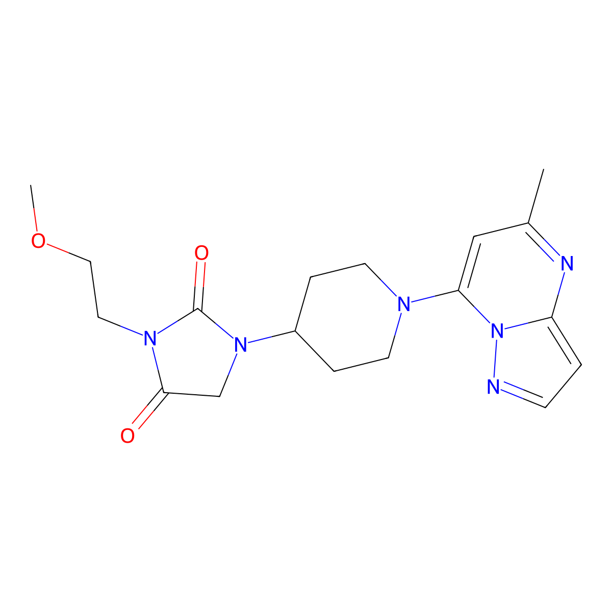 3-(2-Methoxyethyl)-1-(1-{5-methylpyrazolo[1,5-a]pyrimidin-7-yl}piperidin-4-yl)imidazolidine-2,4-dione molecular structure, CAS 2741925-88-0
