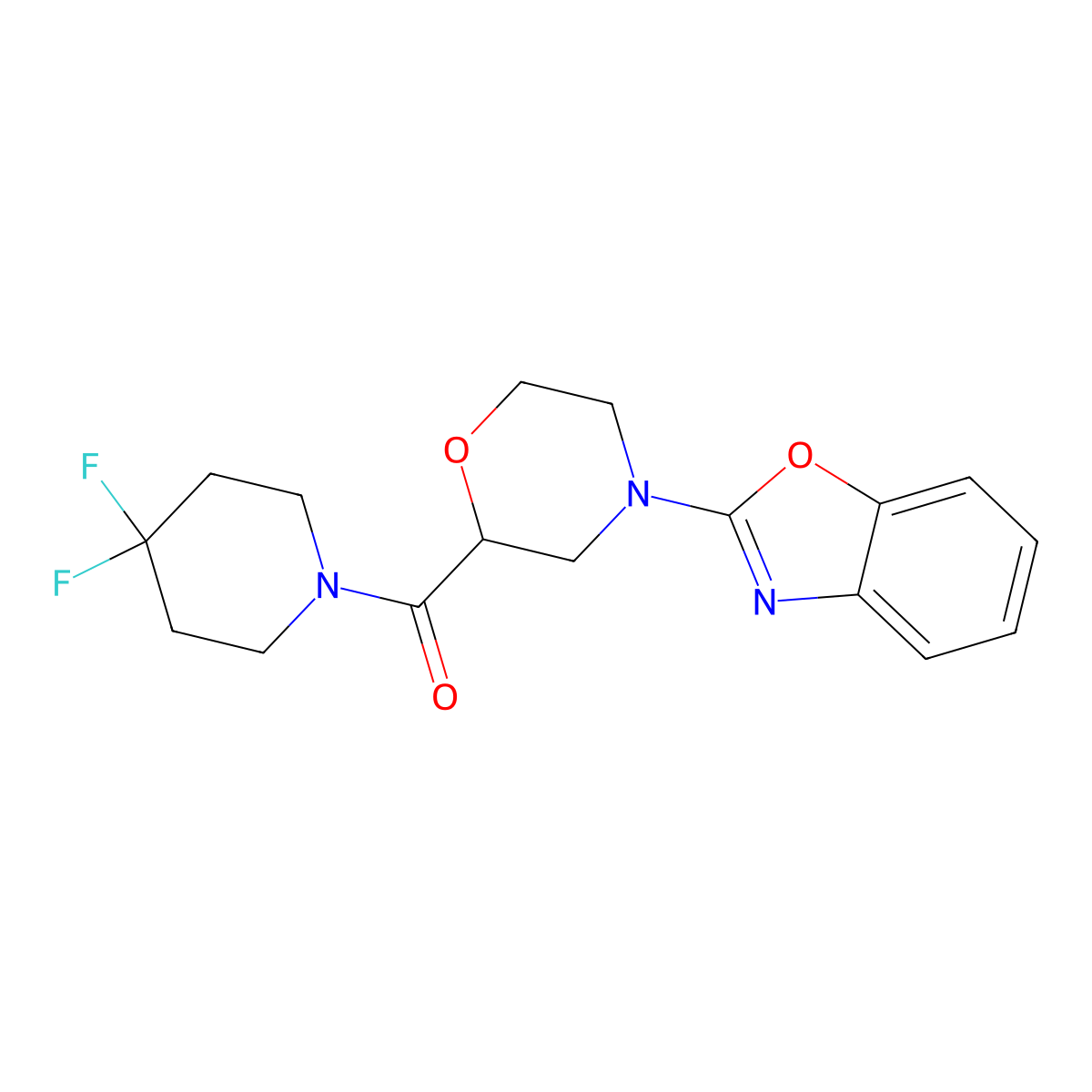 2-[2-(4,4-Difluoropiperidine-1-carbonyl)morpholin-4-yl]-1,3-benzoxazole molecular structure, CAS 2741925-91-5