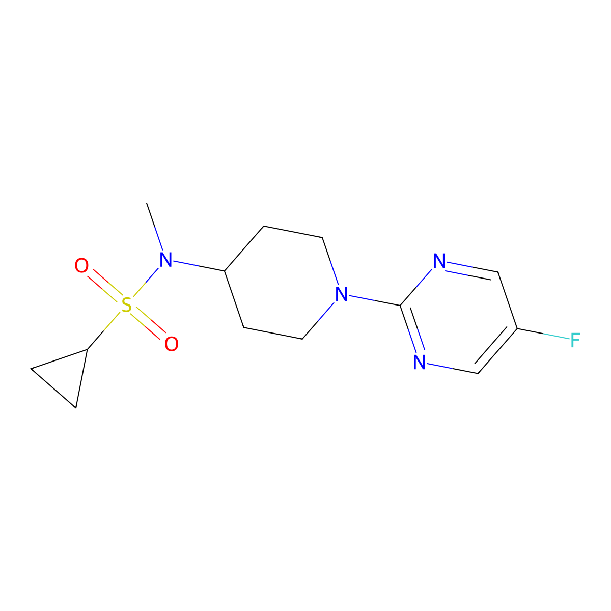 N-[1-(5-fluoropyrimidin-2-yl)piperidin-4-yl]-N-methylcyclopropanesulfonamide molecular structure, CAS 2741925-96-0