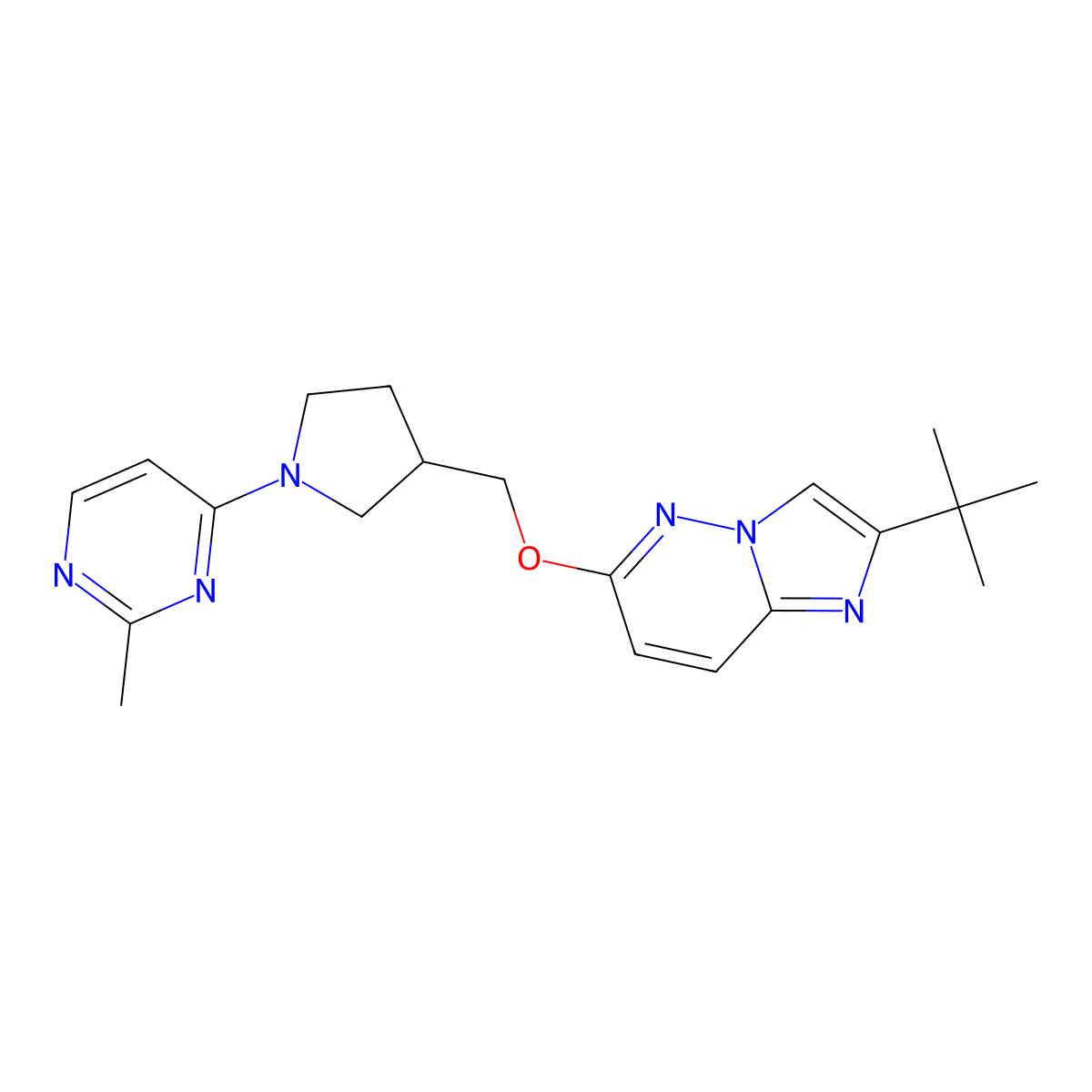 4-{3-[({2-Tert-butylimidazo[1,2-b]pyridazin-6-yl}oxy)methyl]pyrrolidin-1-yl}-2-methylpyrimidine molecular structure, CAS 2741925-98-2