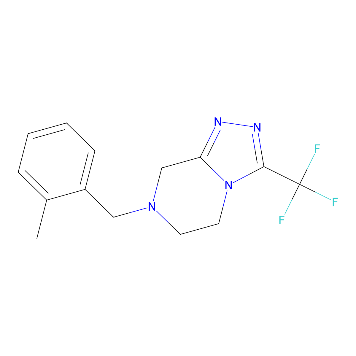 7-[(2-methylphenyl)methyl]-3-(trifluoromethyl)-5H,6H,7H,8H-[1,2,4]triazolo[4,3-a]pyrazine molecular structure, CAS 2741925-99-3