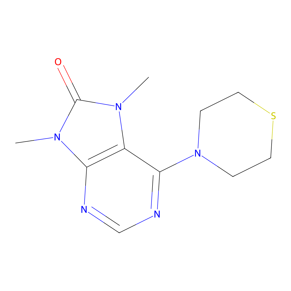 7,9-dimethyl-6-(thiomorpholin-4-yl)-8,9-dihydro-7H-purin-8-one molecular structure, CAS 2741926-01-0