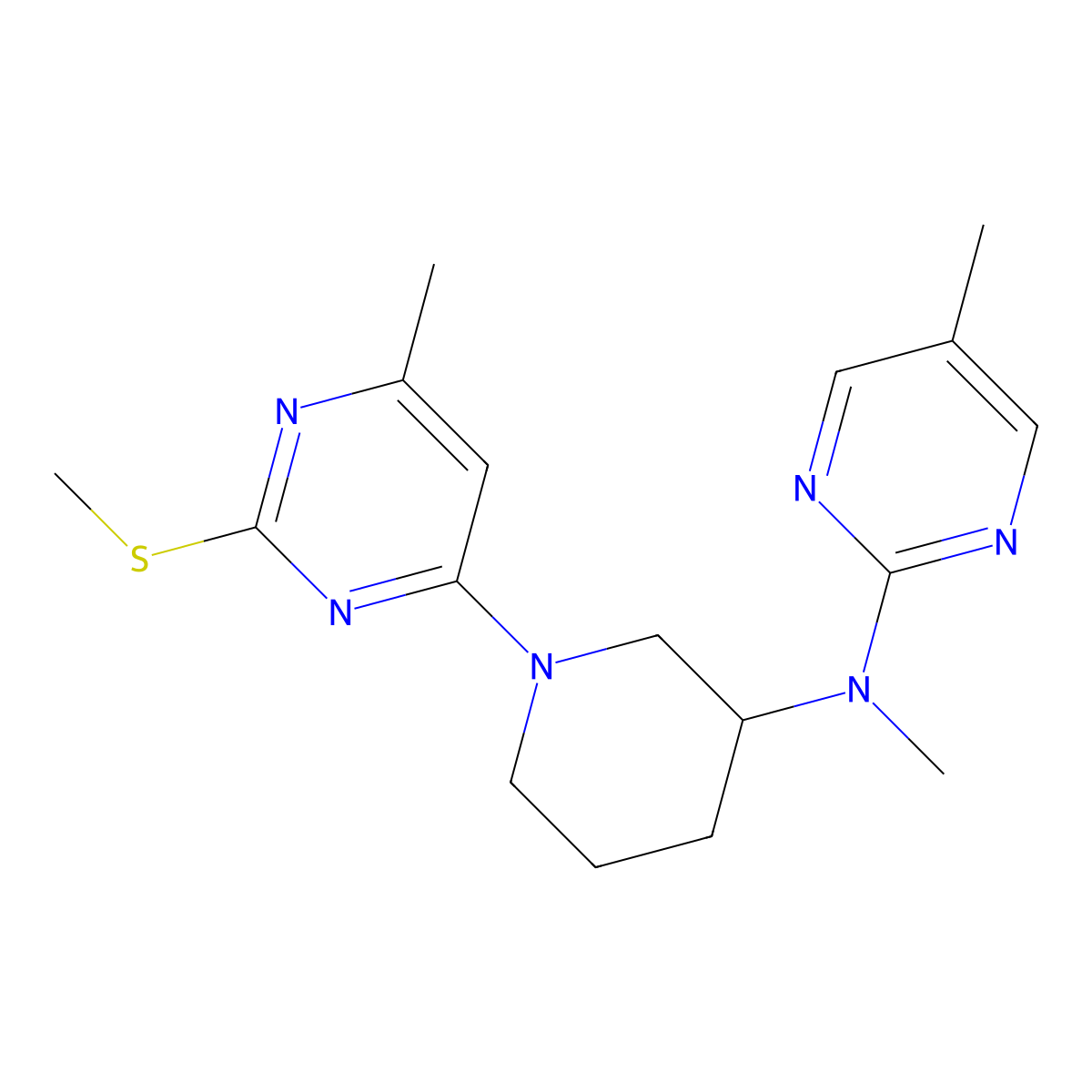 N,5-dimethyl-N-{1-[6-methyl-2-(methylsulfanyl)pyrimidin-4-yl]piperidin-3-yl}pyrimidin-2-amine molecular structure, CAS 2741926-06-5