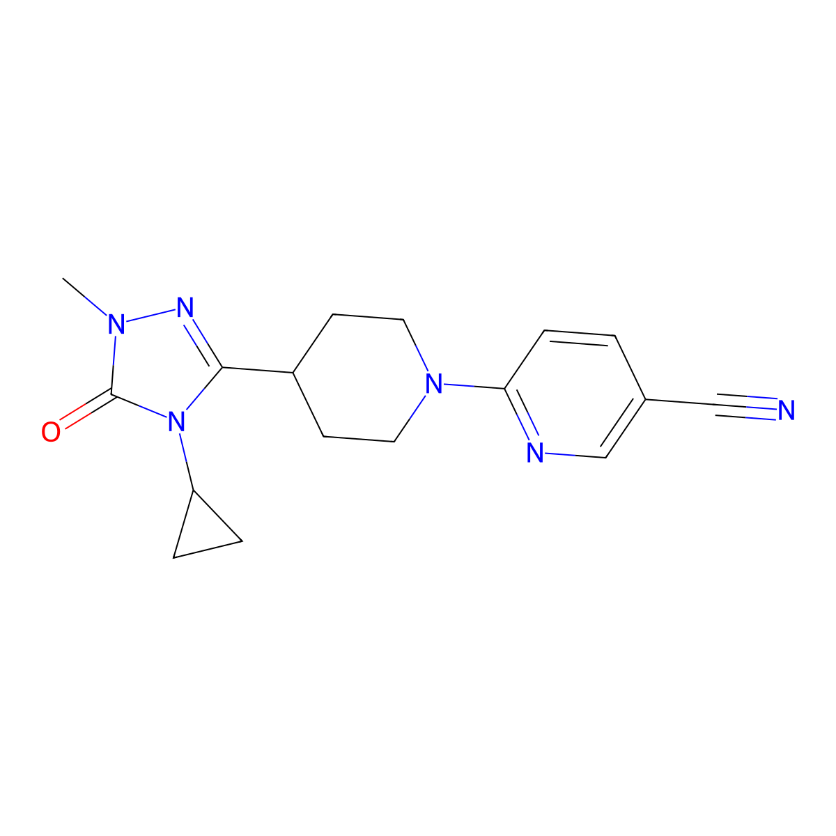 6-[4-(4-cyclopropyl-1-methyl-5-oxo-4,5-dihydro-1H-1,2,4-triazol-3-yl)piperidin-1-yl]pyridine-3-carbonitrile molecular structure, CAS 2741926-07-6