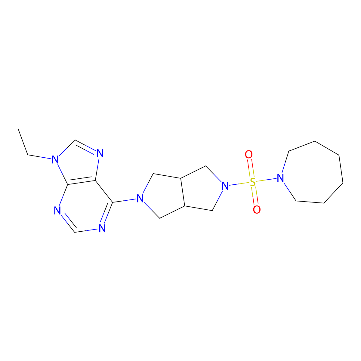 6-[5-(azepane-1-sulfonyl)-octahydropyrrolo[3,4-c]pyrrol-2-yl]-9-ethyl-9H-purine molecular structure, CAS 2741926-10-1