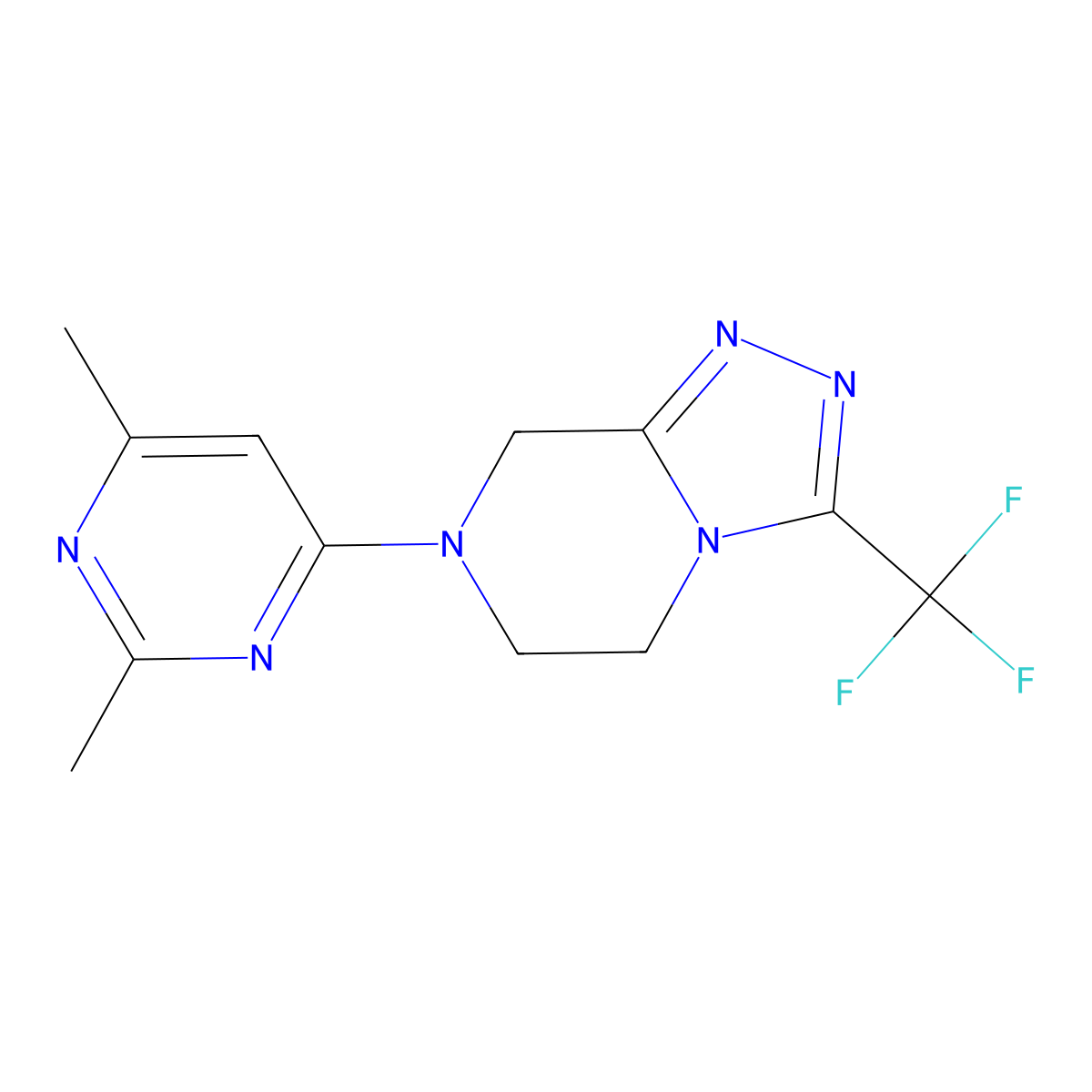 2,4-dimethyl-6-[3-(trifluoromethyl)-5H,6H,7H,8H-[1,2,4]triazolo[4,3-a]pyrazin-7-yl]pyrimidine molecular structure, CAS 2741926-11-2