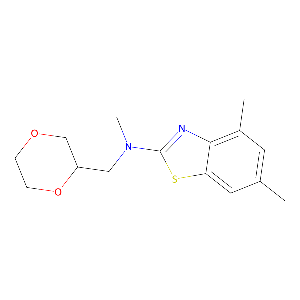 N-[(1,4-dioxan-2-yl)methyl]-N,4,6-trimethyl-1,3-benzothiazol-2-amine molecular structure, CAS 2741926-14-5