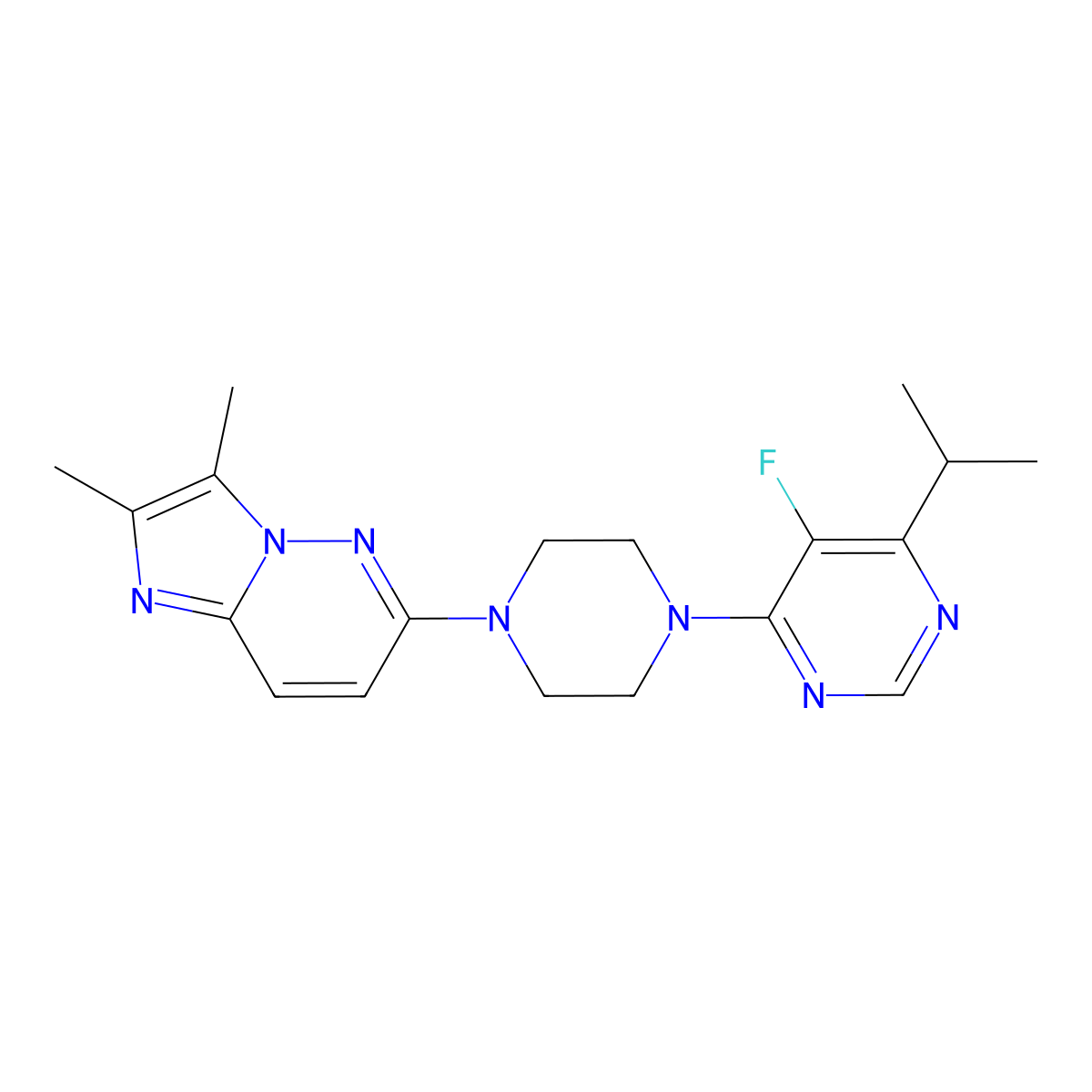 4-(4-{2,3-Dimethylimidazo[1,2-b]pyridazin-6-yl}piperazin-1-yl)-5-fluoro-6-(propan-2-yl)pyrimidine molecular structure, CAS 2741926-16-7