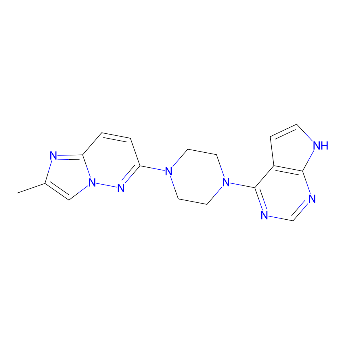 1-{2-methylimidazo[1,2-b]pyridazin-6-yl}-4-{7H-pyrrolo[2,3-d]pyrimidin-4-yl}piperazine molecular structure, CAS 2741926-20-3