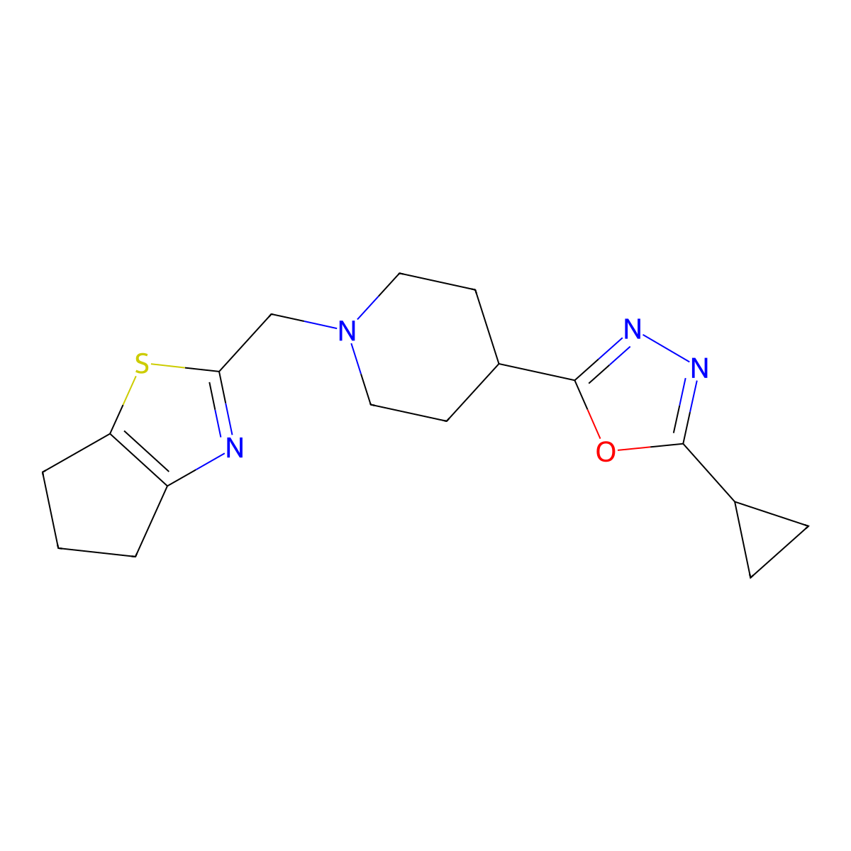 1-({4H,5H,6H-cyclopenta[d][1,3]thiazol-2-yl}methyl)-4-(5-cyclopropyl-1,3,4-oxadiazol-2-yl)piperidine molecular structure, CAS 2741926-24-7