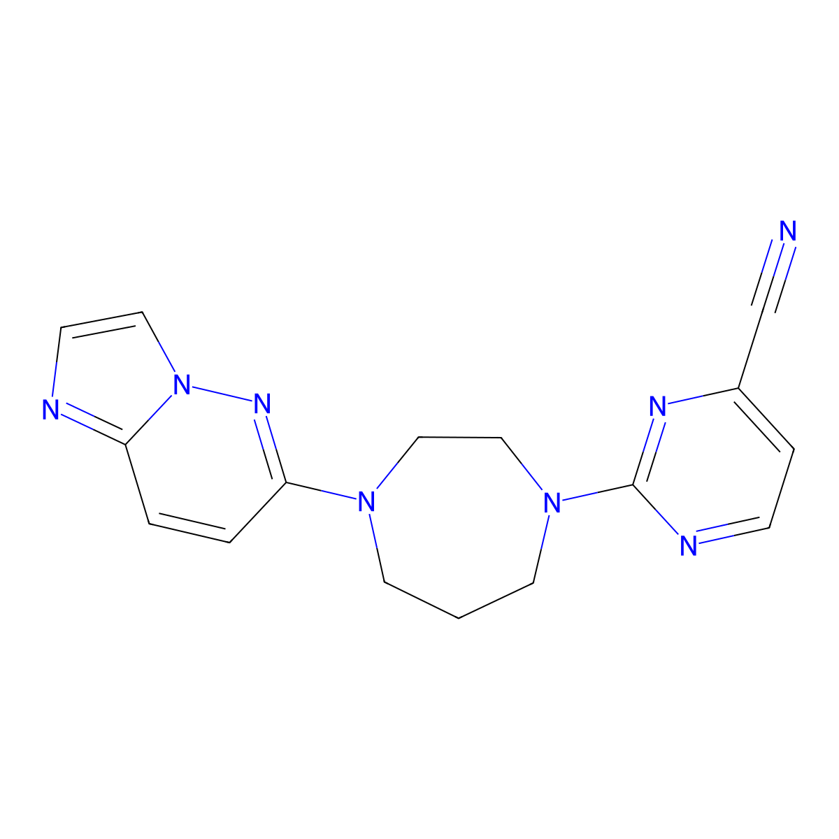 2-(4-{Imidazo[1,2-b]pyridazin-6-yl}-1,4-diazepan-1-yl)pyrimidine-4-carbonitrile molecular structure, CAS 2741926-25-8