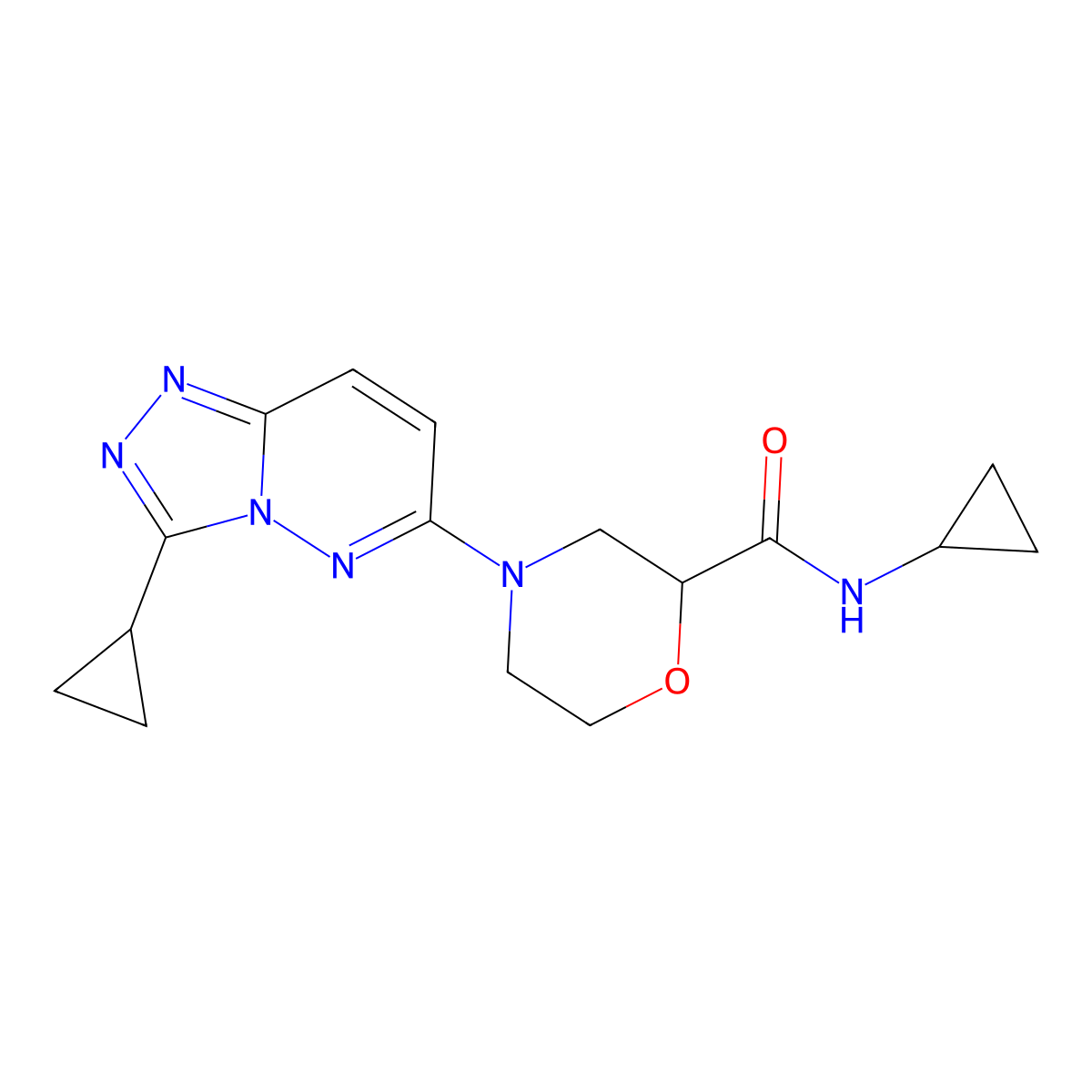 N-cyclopropyl-4-{3-cyclopropyl-[1,2,4]triazolo[4,3-b]pyridazin-6-yl}morpholine-2-carboxamide molecular structure, CAS 2741926-26-9