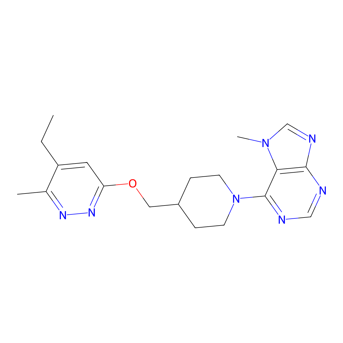 6-(4-{[(5-ethyl-6-methylpyridazin-3-yl)oxy]methyl}piperidin-1-yl)-7-methyl-7H-purine molecular structure, CAS 2741926-28-1