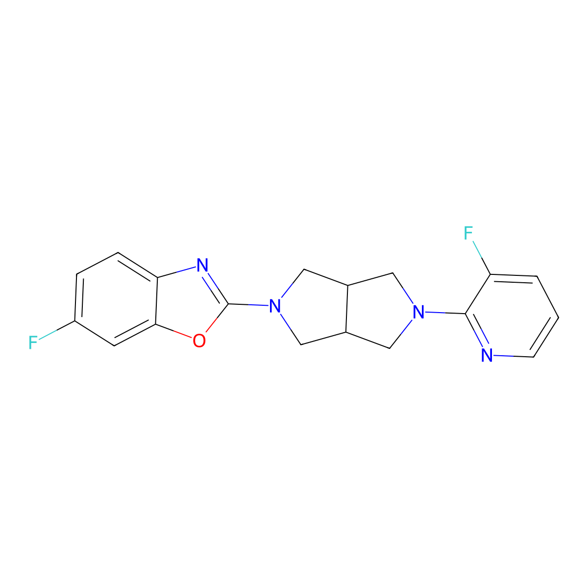6-Fluoro-2-[5-(3-fluoropyridin-2-yl)-octahydropyrrolo[3,4-c]pyrrol-2-yl]-1,3-benzoxazole molecular structure, CAS 2741926-29-2