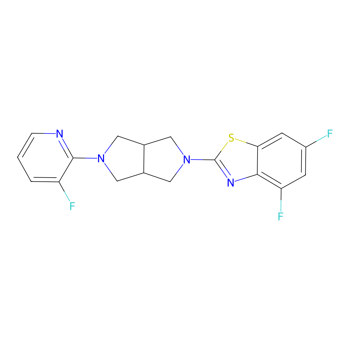 4,6-Difluoro-2-[5-(3-fluoropyridin-2-yl)-octahydropyrrolo[3,4-c]pyrrol-2-yl]-1,3-benzothiazole molecular structure, CAS 2741926-37-2