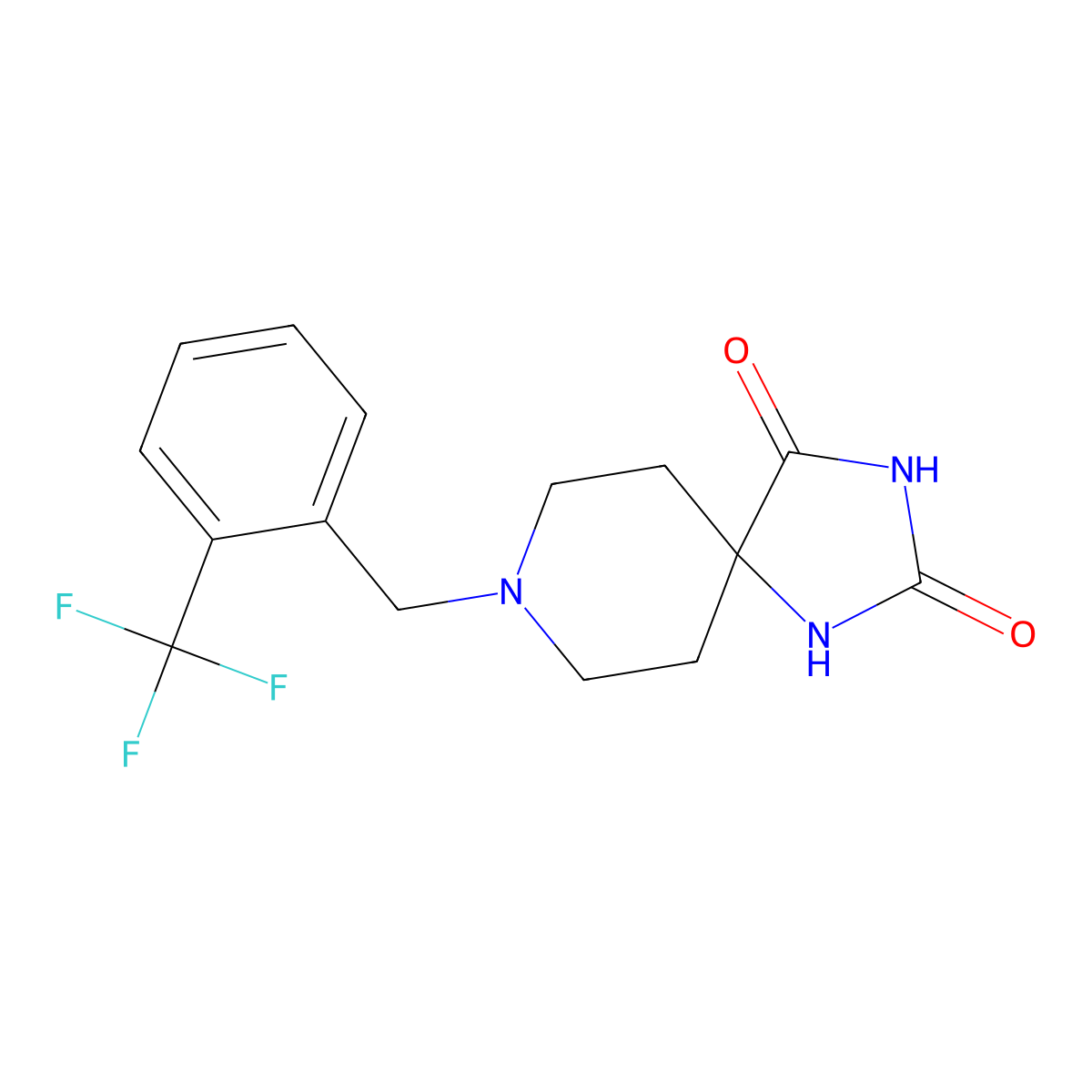 8-{[2-(Trifluoromethyl)phenyl]methyl}-1,3,8-triazaspiro[4.5]decane-2,4-dione molecular structure, CAS 2741926-39-4