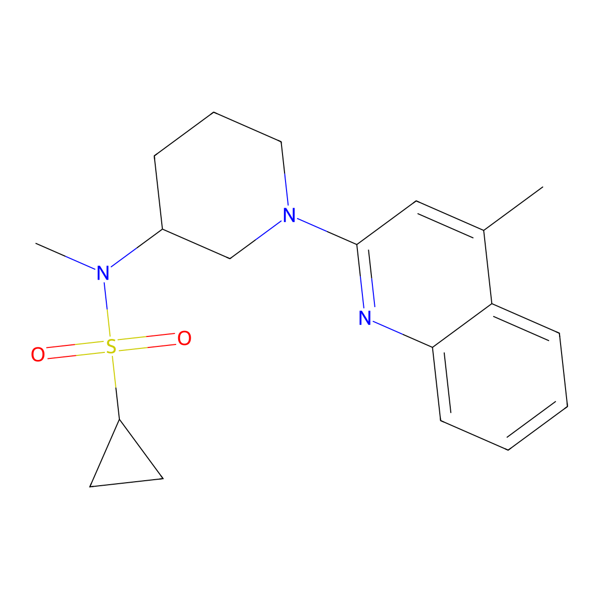 N-methyl-N-[1-(4-methylquinolin-2-yl)piperidin-3-yl]cyclopropanesulfonamide molecular structure, CAS 2741926-42-9