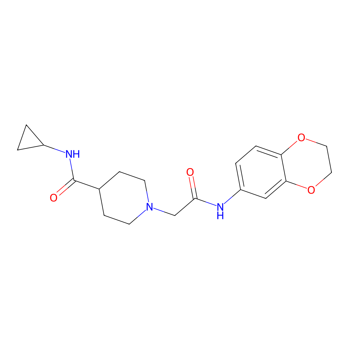 N-cyclopropyl-1-{[(2,3-dihydro-1,4-benzodioxin-6-yl)carbamoyl]methyl}piperidine-4-carboxamide molecular structure, CAS 2741926-44-1