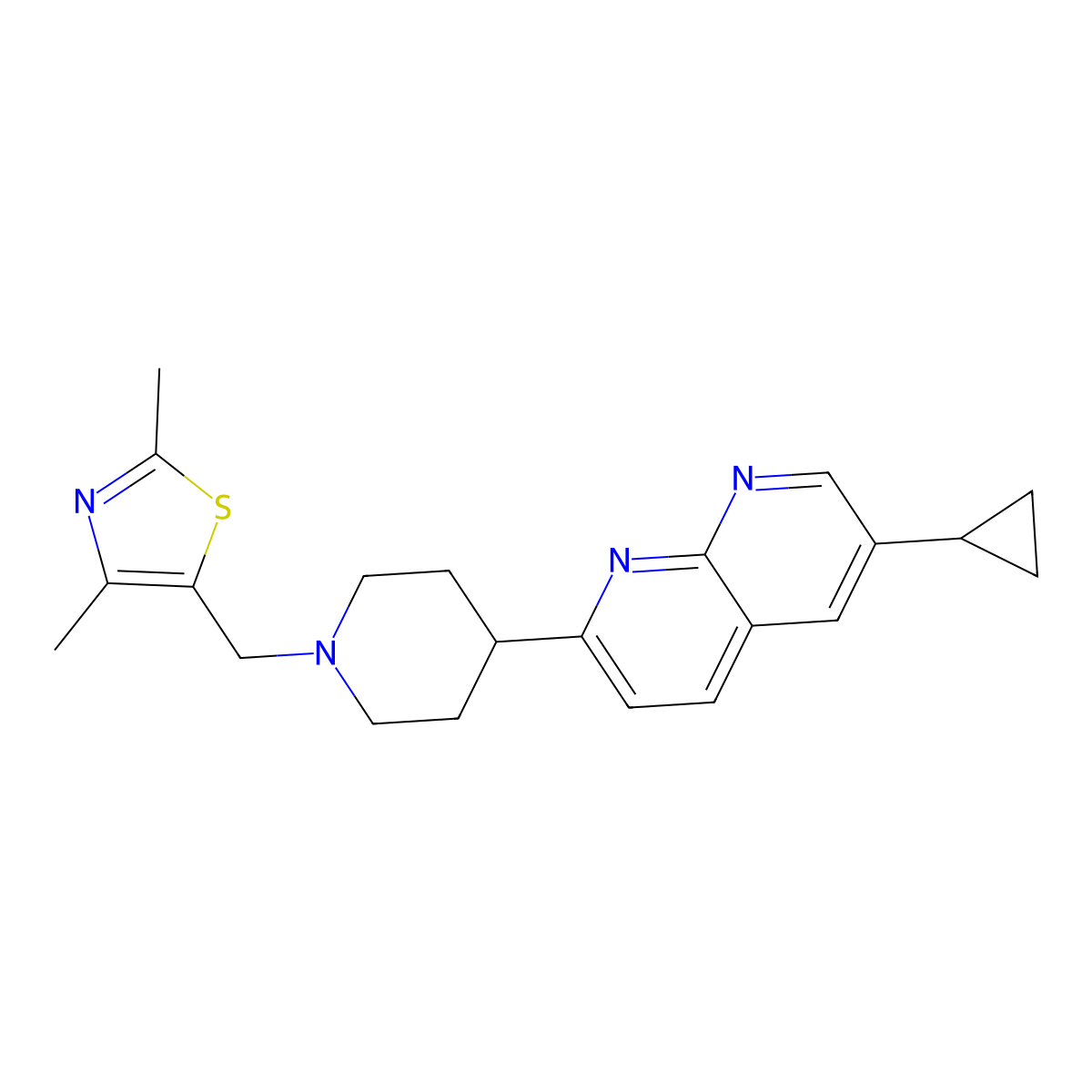 5-[[4-(6-Cyclopropyl-1,8-naphthyridin-2-yl)piperidin-1-yl]methyl]-2,4-dimethyl-1,3-thiazole molecular structure, CAS 2741926-47-4