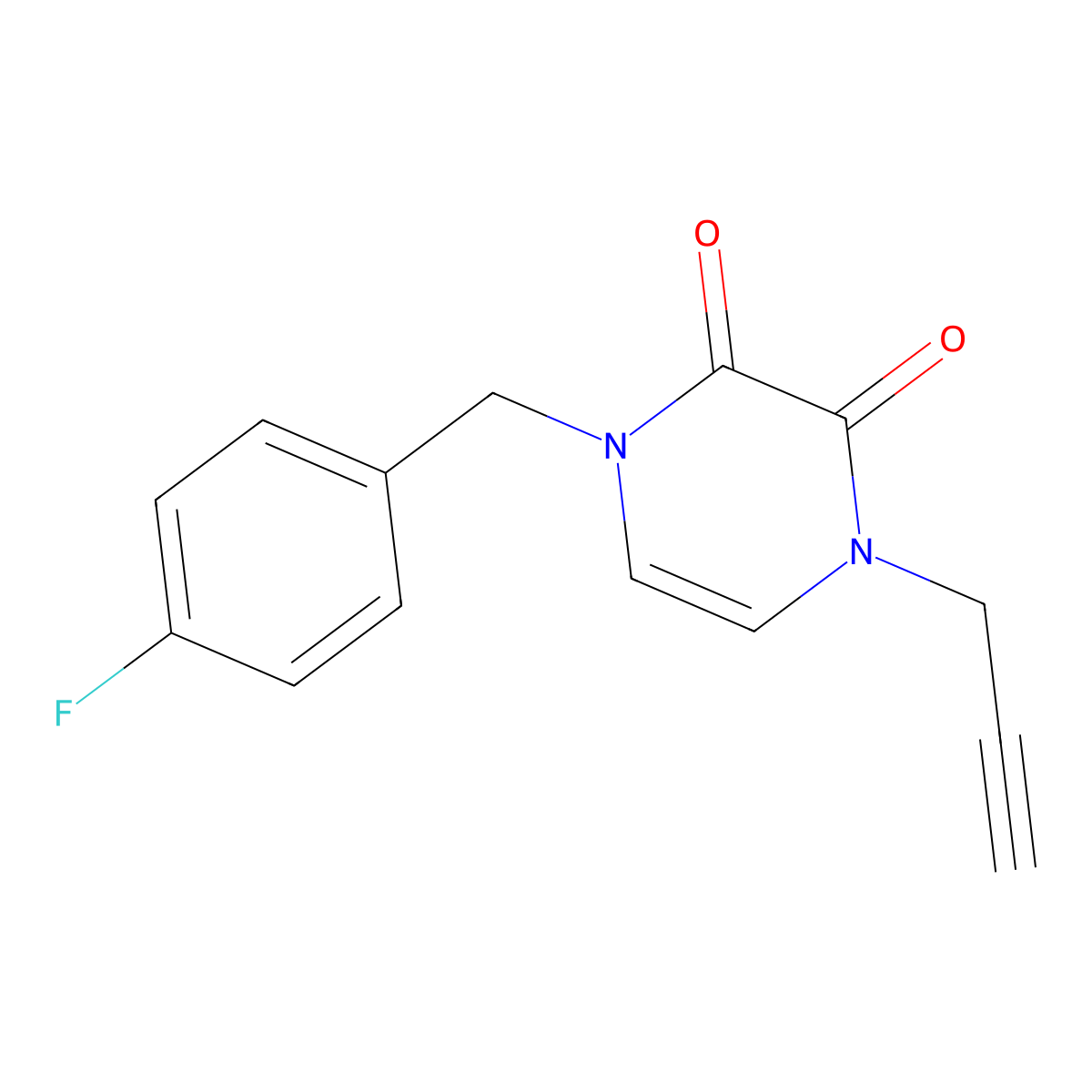 1-[(4-Fluorophenyl)methyl]-4-(prop-2-yn-1-yl)-1,2,3,4-tetrahydropyrazine-2,3-dione molecular structure, CAS 2741926-49-6