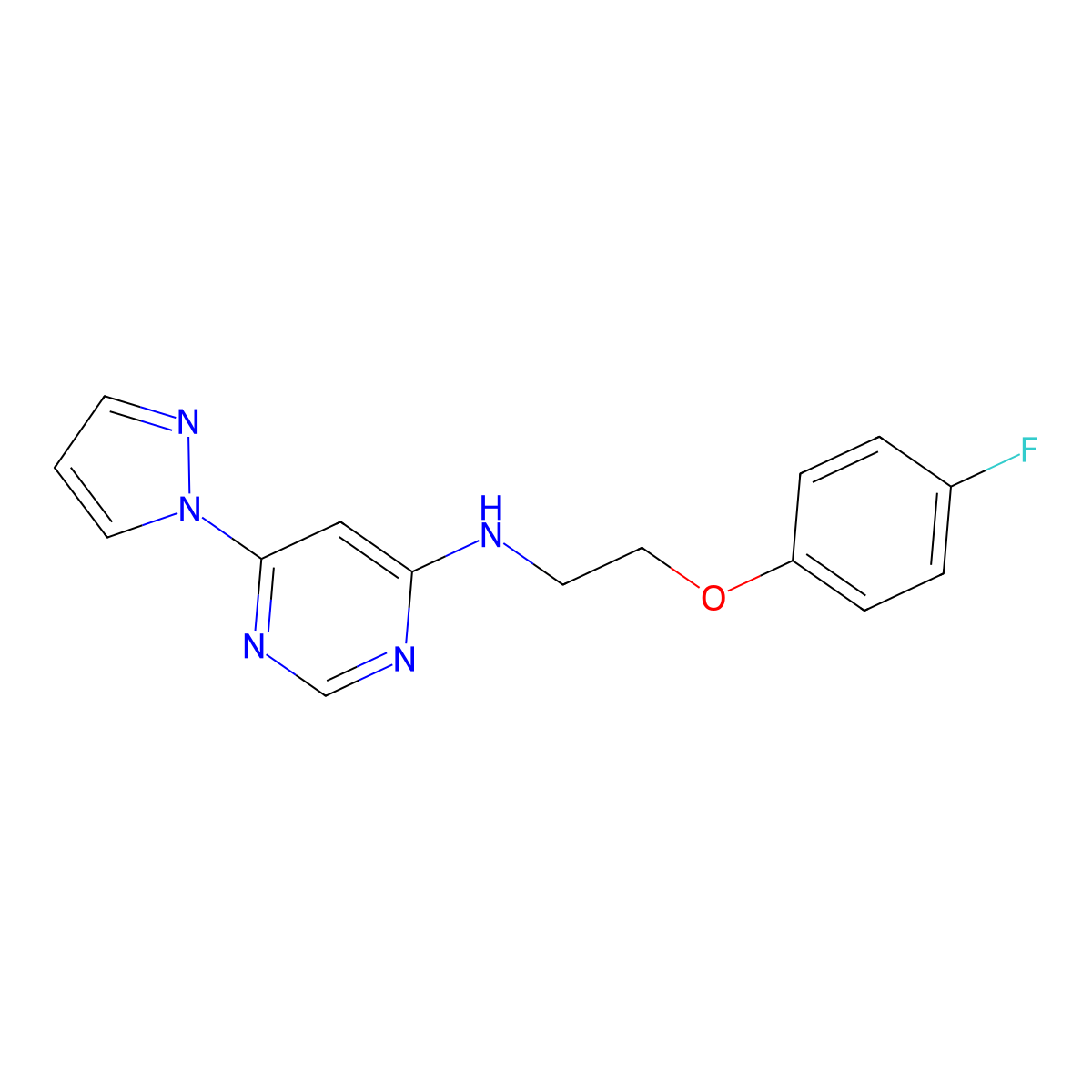 N-[2-(4-fluorophenoxy)ethyl]-6-(1H-pyrazol-1-yl)pyrimidin-4-amine molecular structure, CAS 2741926-55-4
