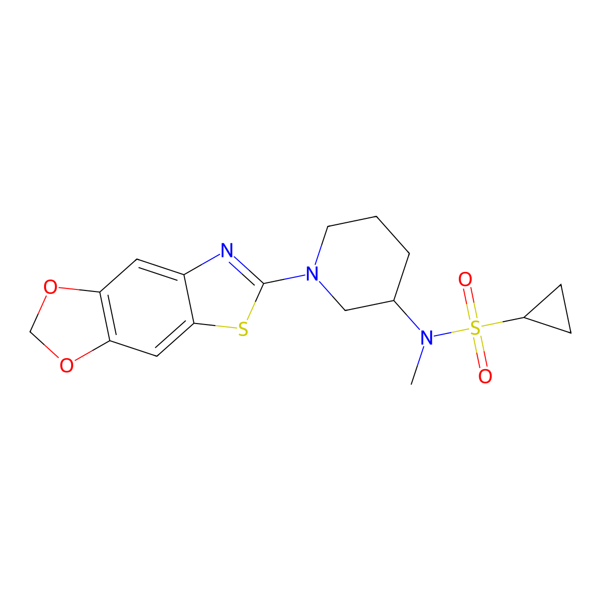 N-[1-([1,3]dioxolo[4,5-f][1,3]benzothiazol-6-yl)piperidin-3-yl]-N-methylcyclopropanesulfonamide molecular structure, CAS 2741926-60-1