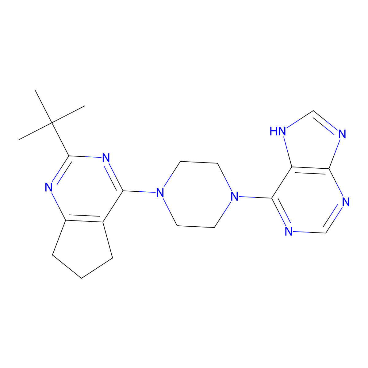 6-(4-{2-tert-butyl-5H,6H,7H-cyclopenta[d]pyrimidin-4-yl}piperazin-1-yl)-9H-purine molecular structure, CAS 2741926-61-2