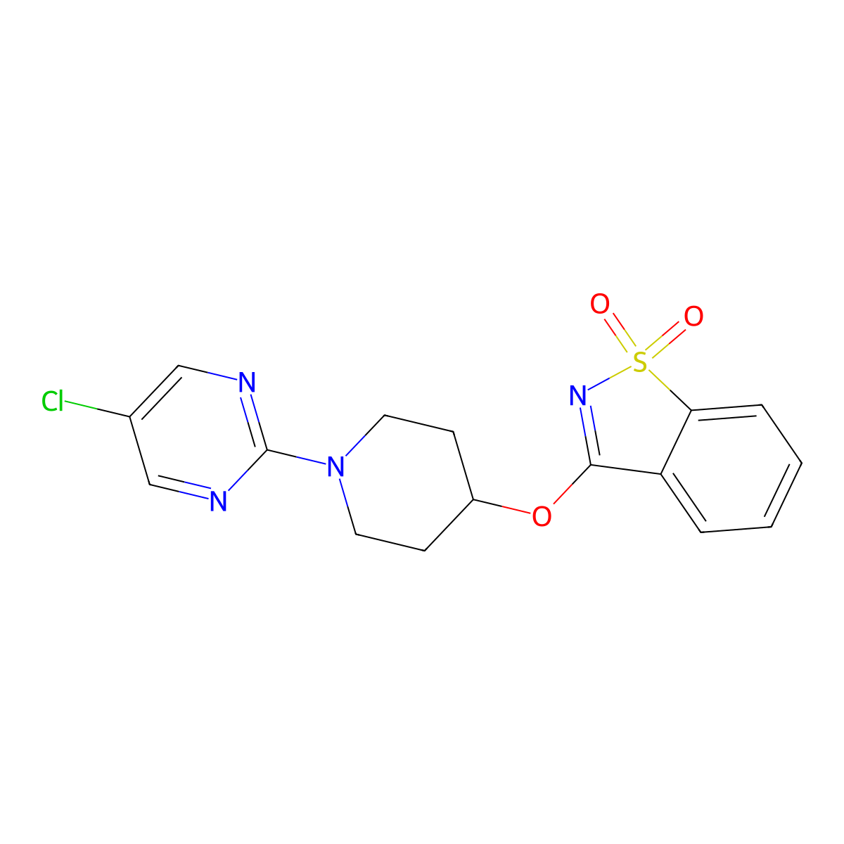 3-[1-(5-Chloropyrimidin-2-yl)piperidin-4-yl]oxy-1,2-benzothiazole 1,1-dioxide molecular structure, CAS 2741926-62-3